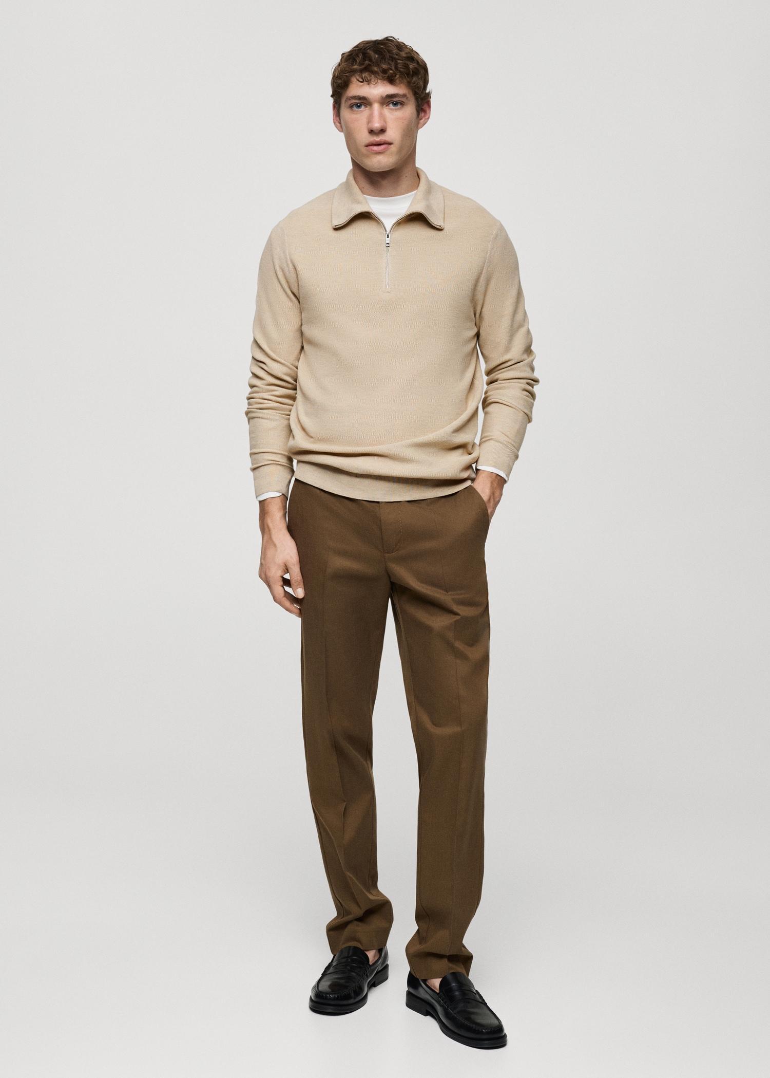 Microstructure sweater with zipper collar - Men | MANGO USA Product Image