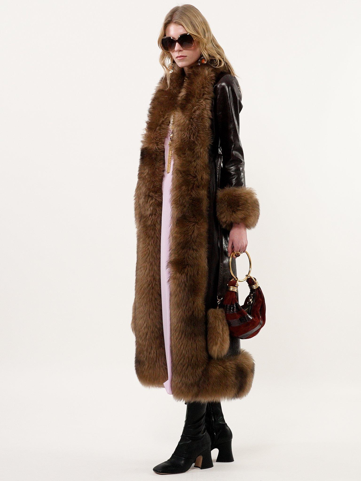 Long column coat in leather Product Image