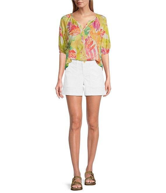 Tommy Bahama Tropicana Isle Printed Woven Split V-Neck Short Puff Sleeves Top Product Image