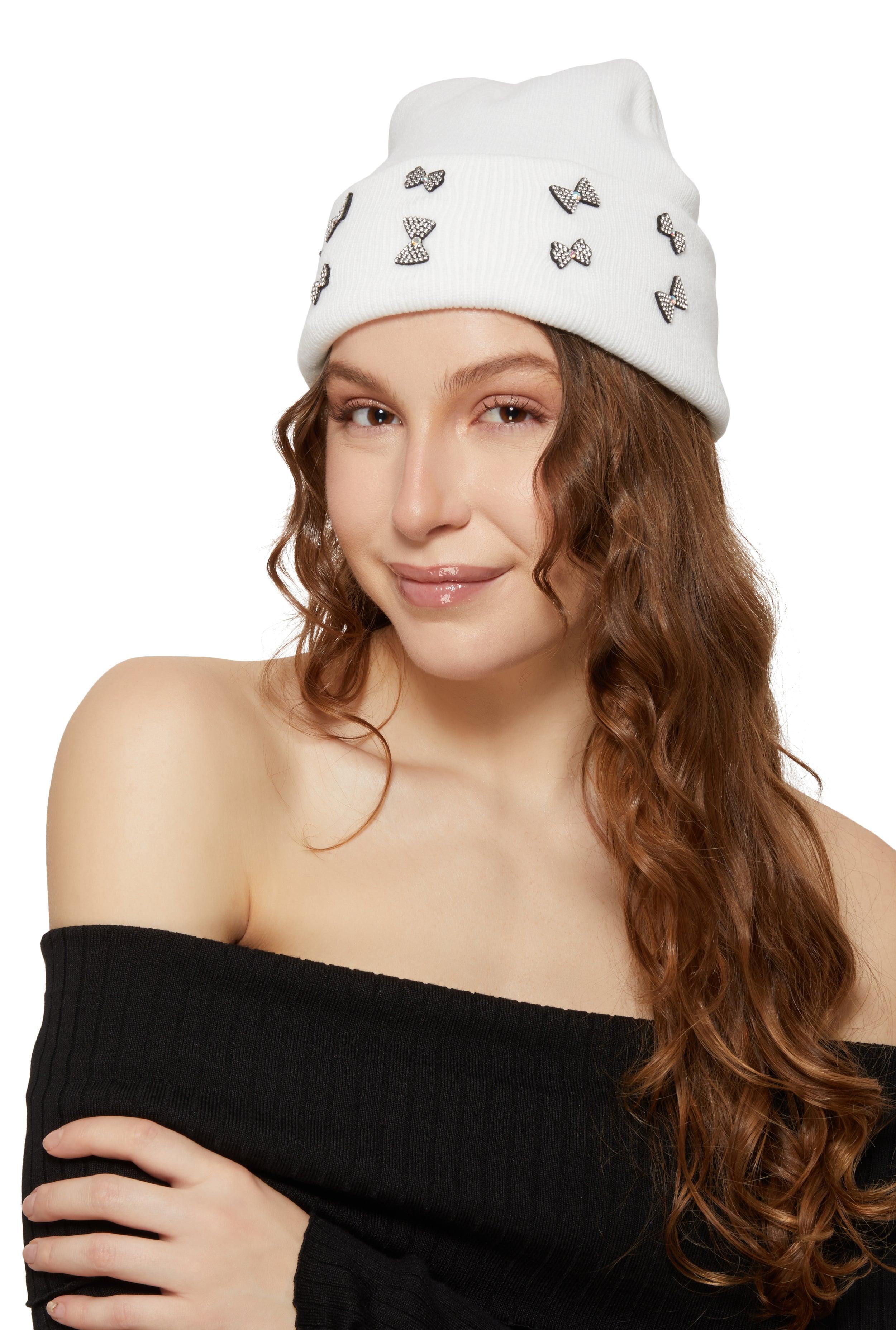 Rhinestone Bow Beanie Female Product Image