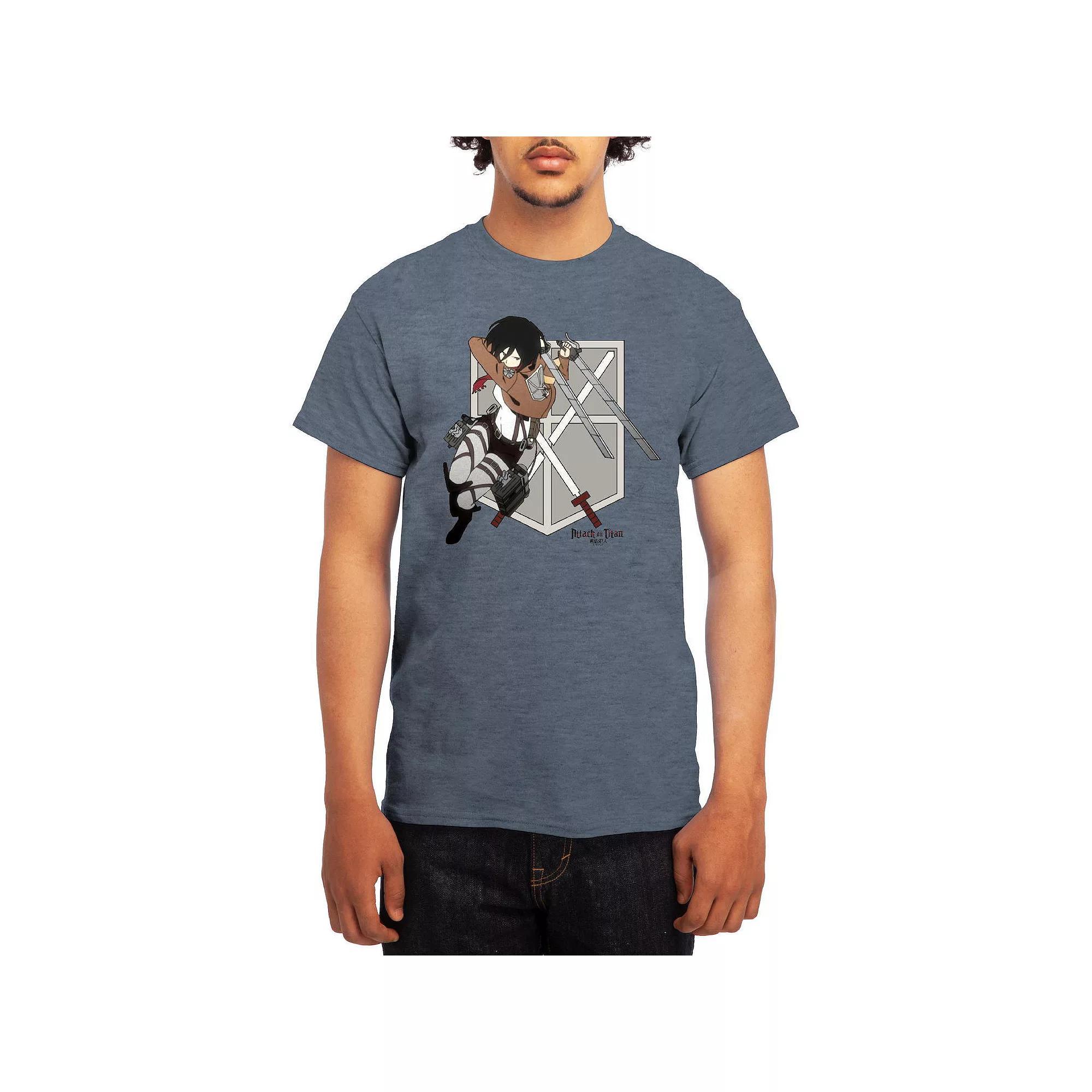 Men's Attack on Titan Mikasa Flying Emblem Tee, Boy's, Size: XXL, Grey Light Blue Product Image