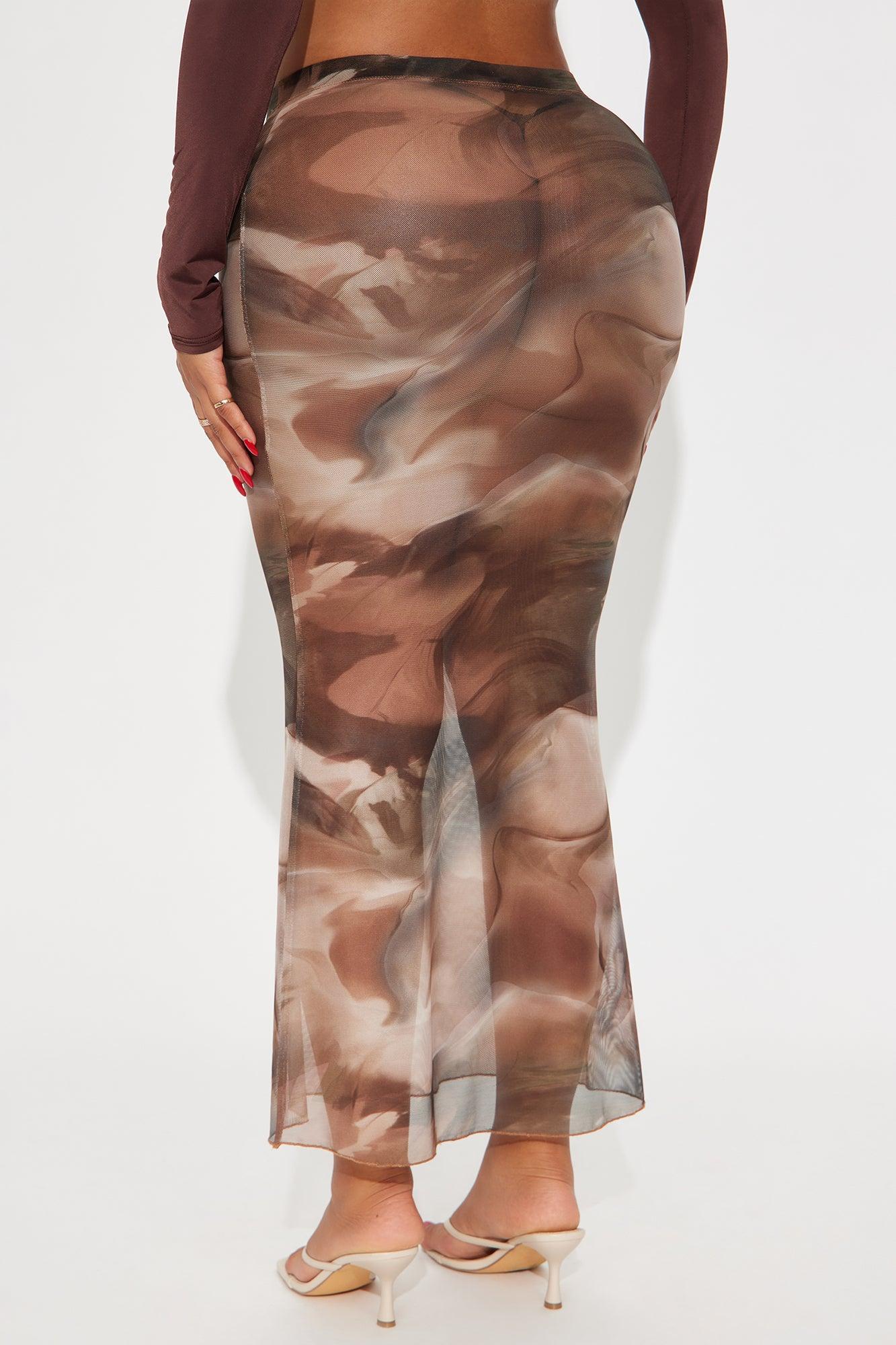 Sabine Sheer Abstract Mesh Maxi Skirt - Brown/combo Female Product Image