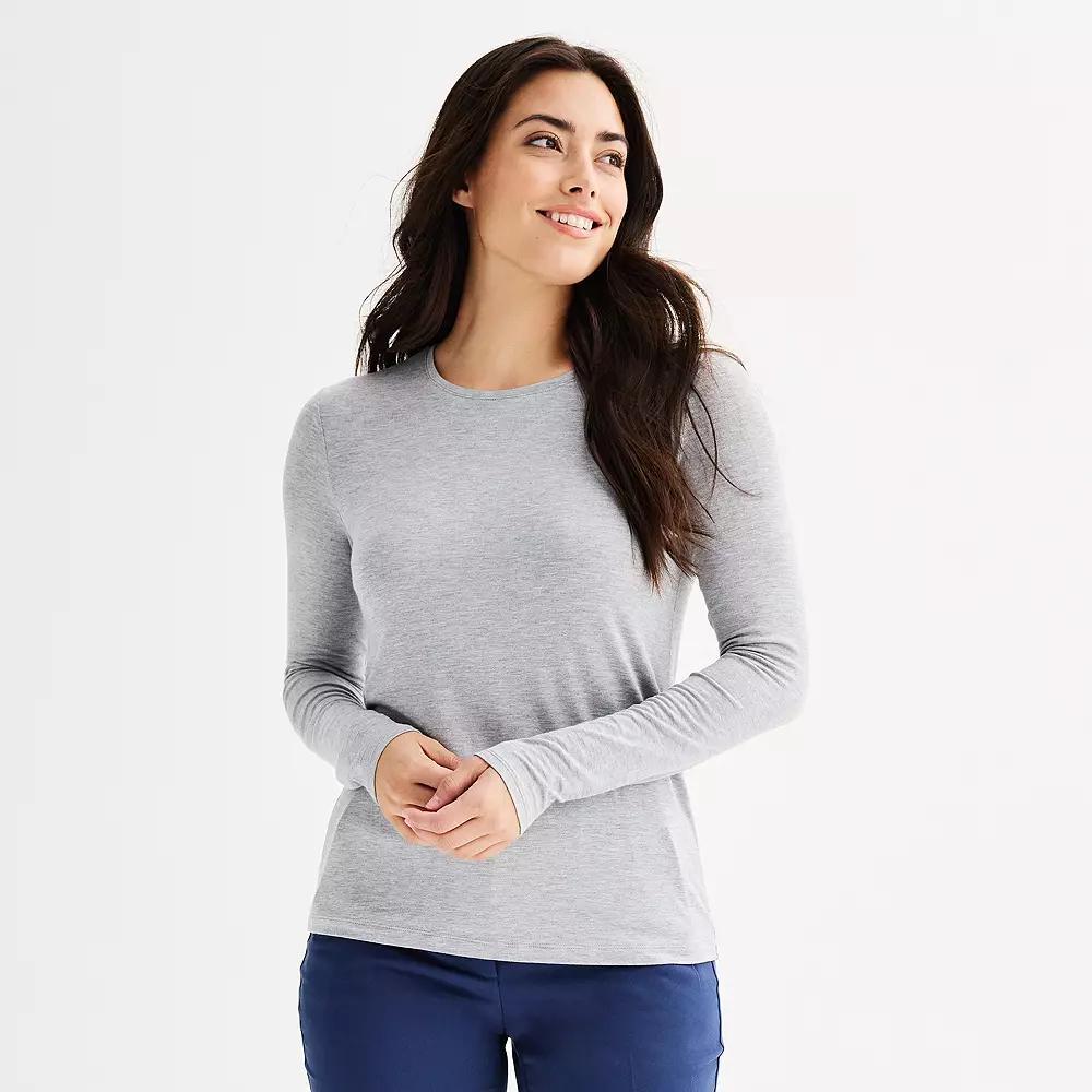 Women's Nine West Essential Long Sleeve Crewneck Shirt, Size: XS, Dark Metal Grey Product Image