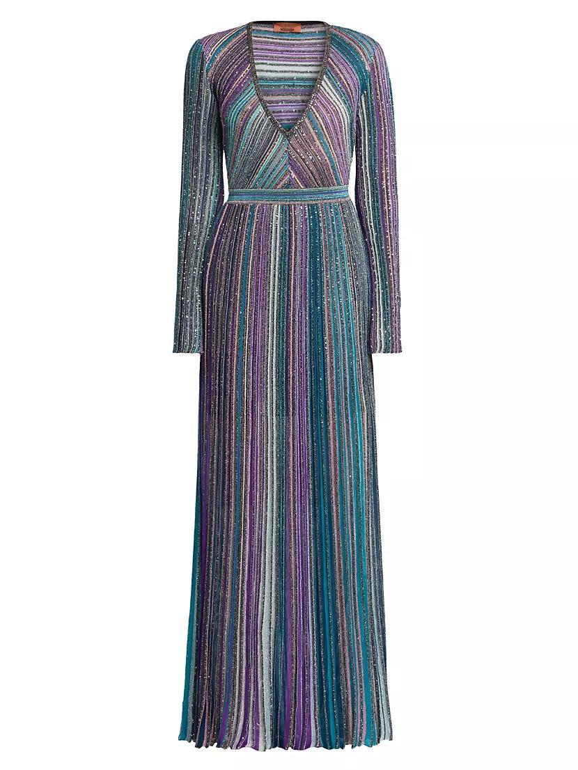 Metallic Striped V-Neck Dress Product Image