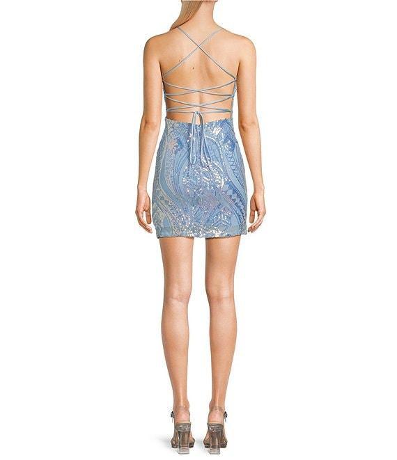 Midnight Doll Spaghetti Strap Placement Sequin Strappy Back Bodycon Mini Dress Product Image