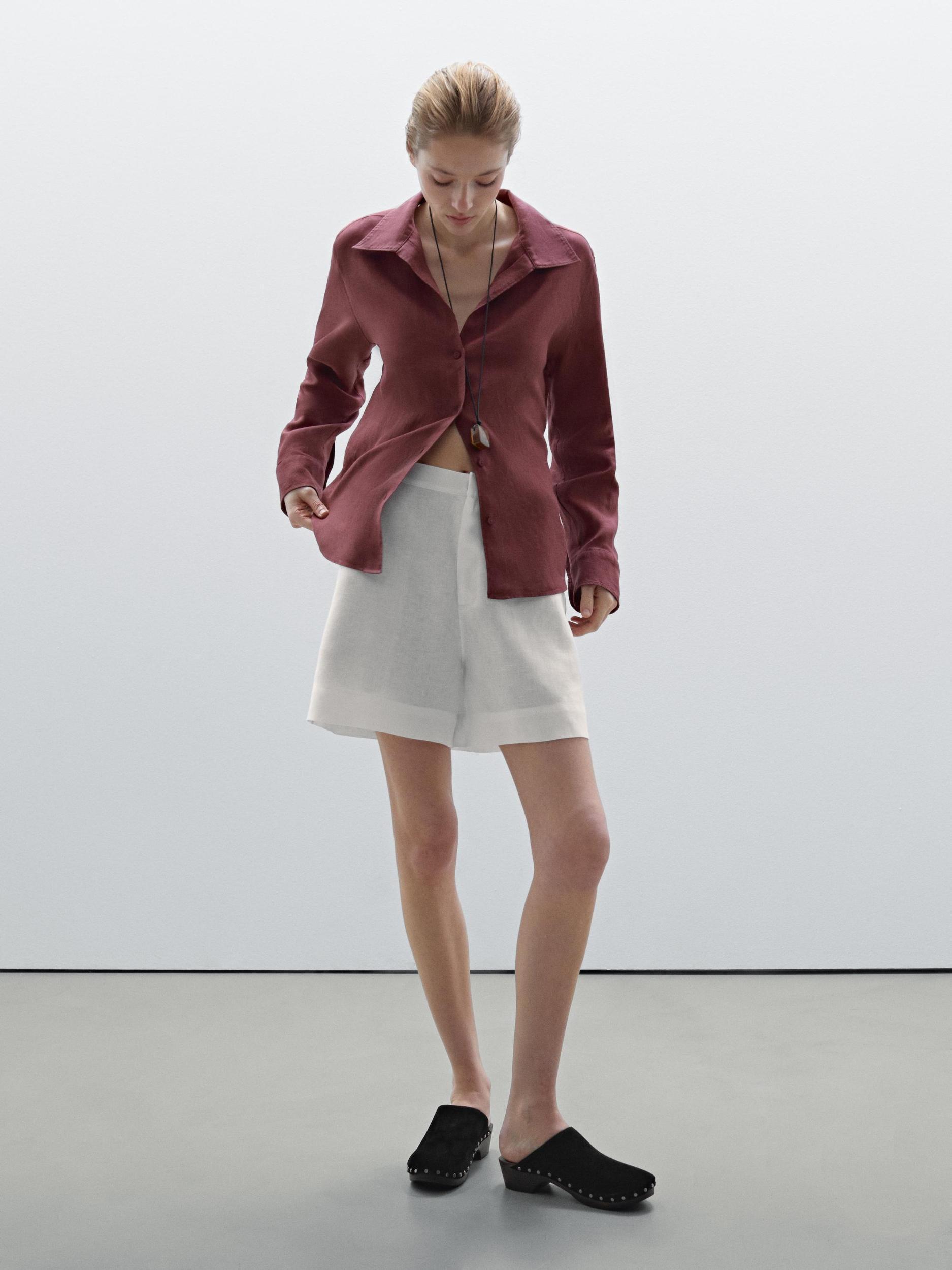 100% linen short Bermuda shorts Product Image