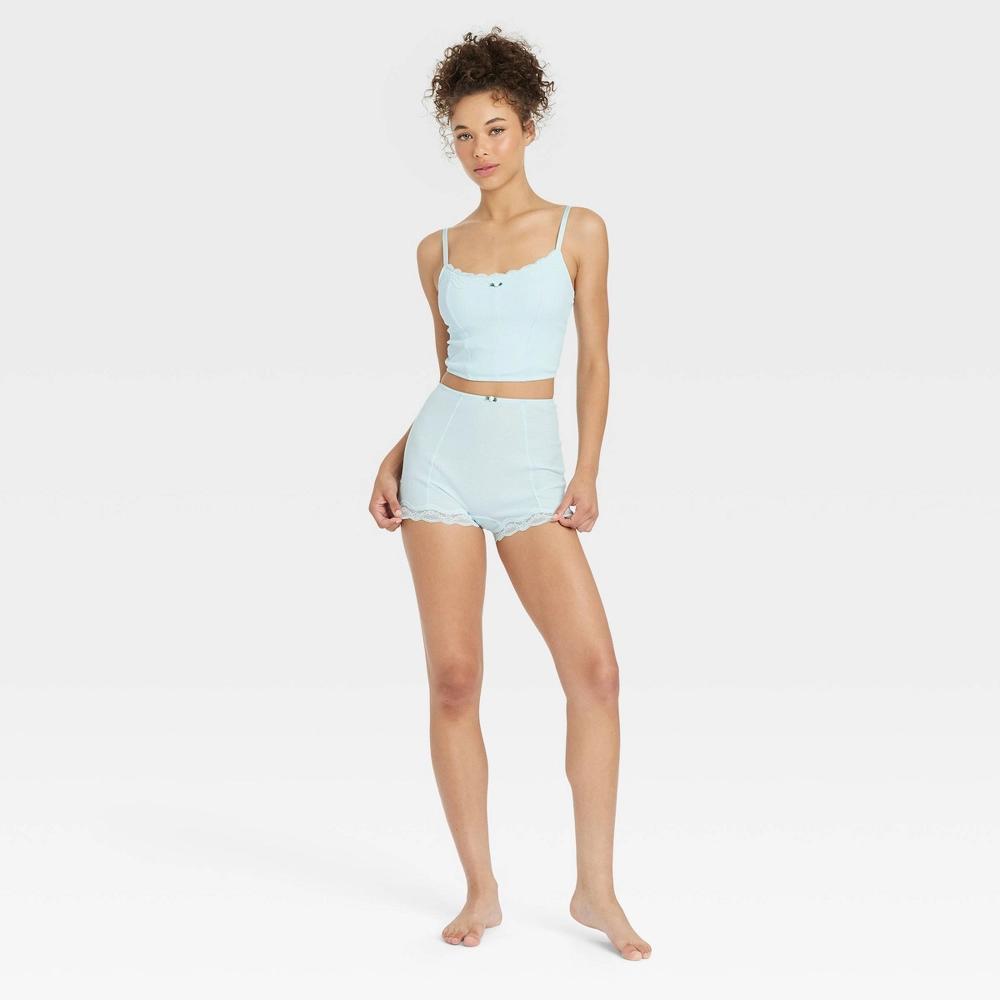 Womens Waffle Boy Shorts - Colsie Blue M Product Image