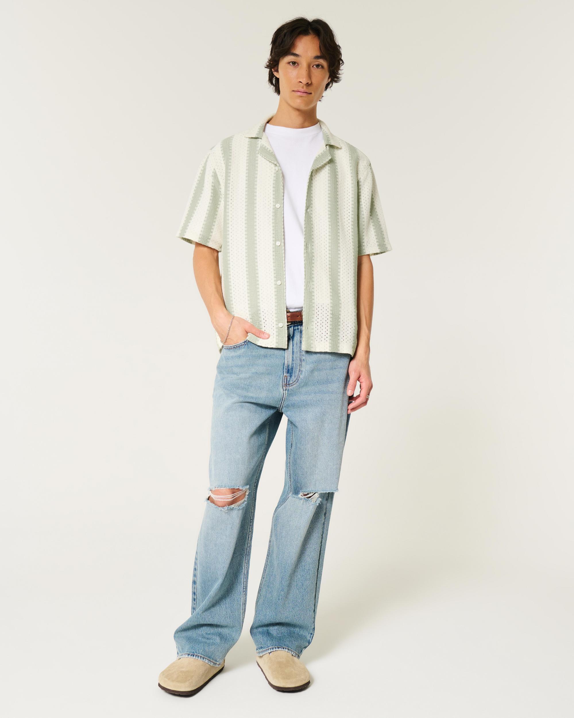 Boxy Short-Sleeve Crochet-Style Shirt Product Image