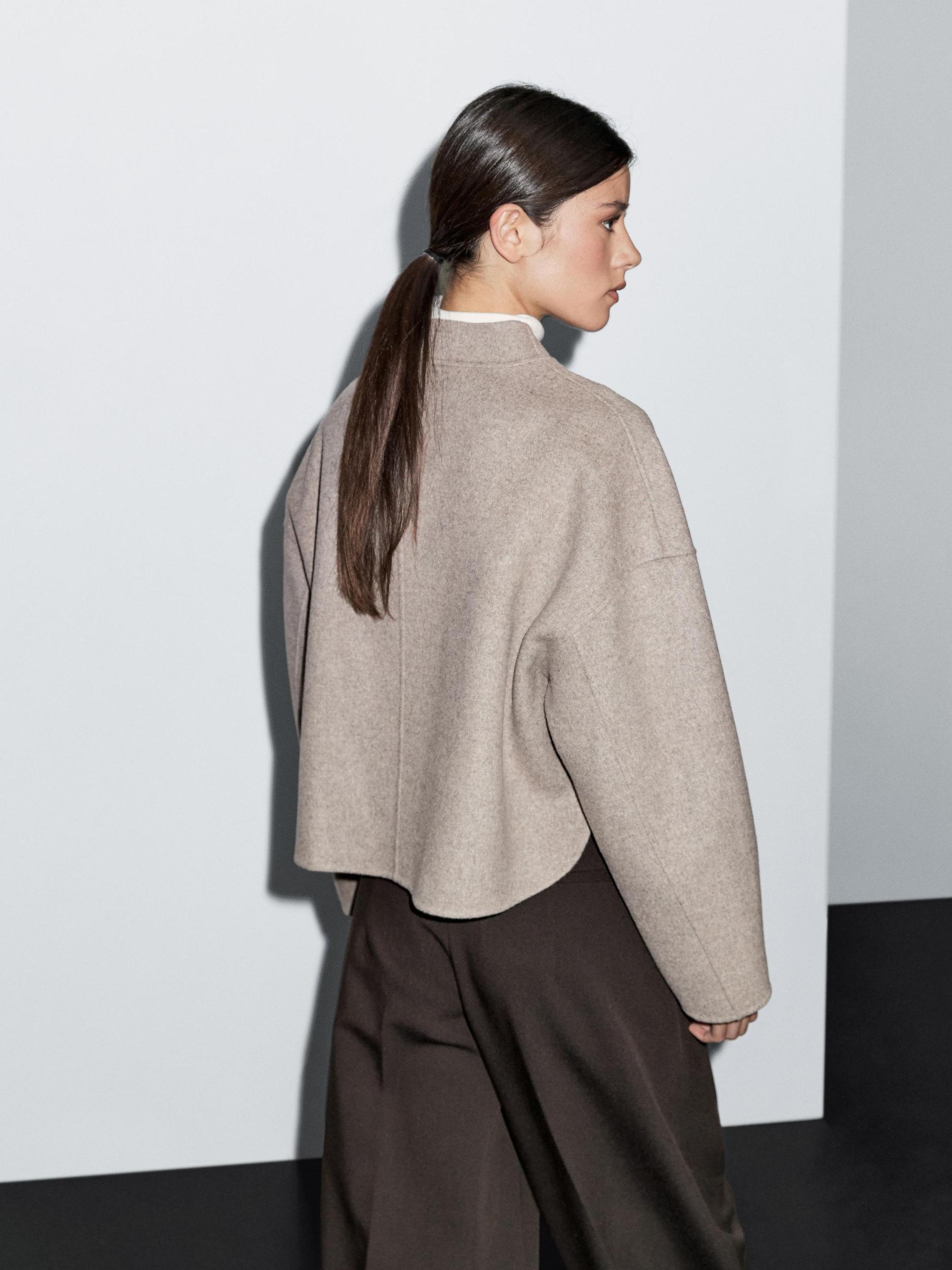 Short wool blend coat with high collar Product Image