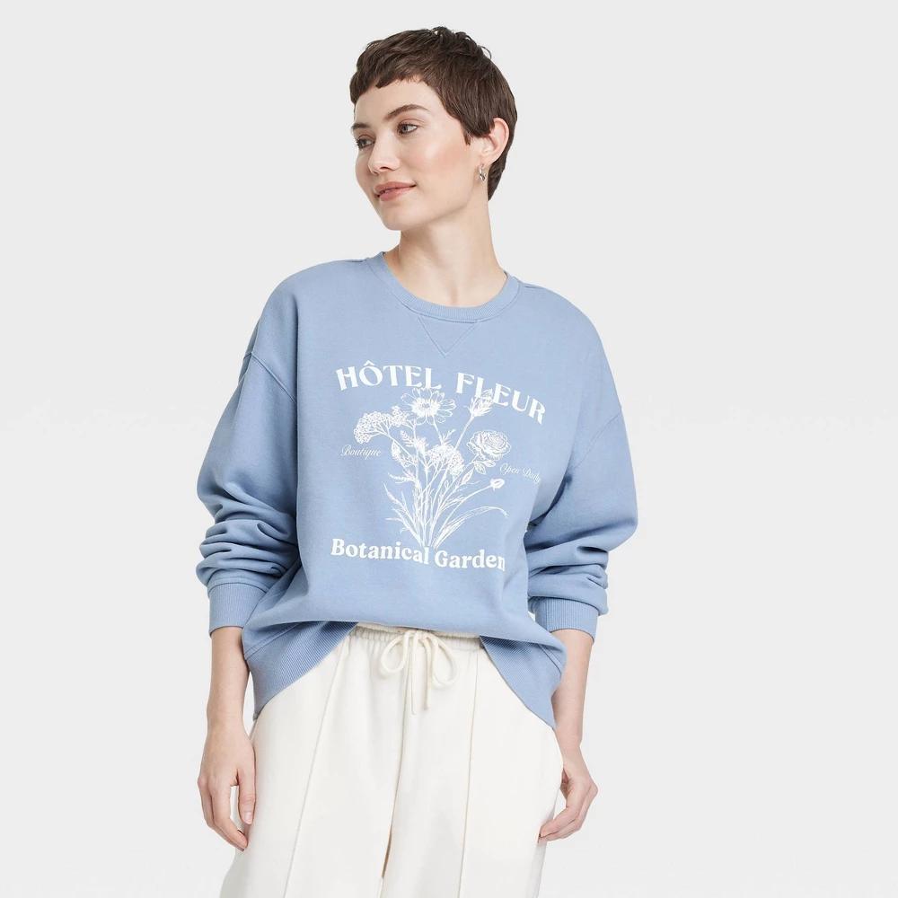 Womens Leisure Studio Oversized Graphic Sweatshirt - Universal Thread Blue Letters Product Image