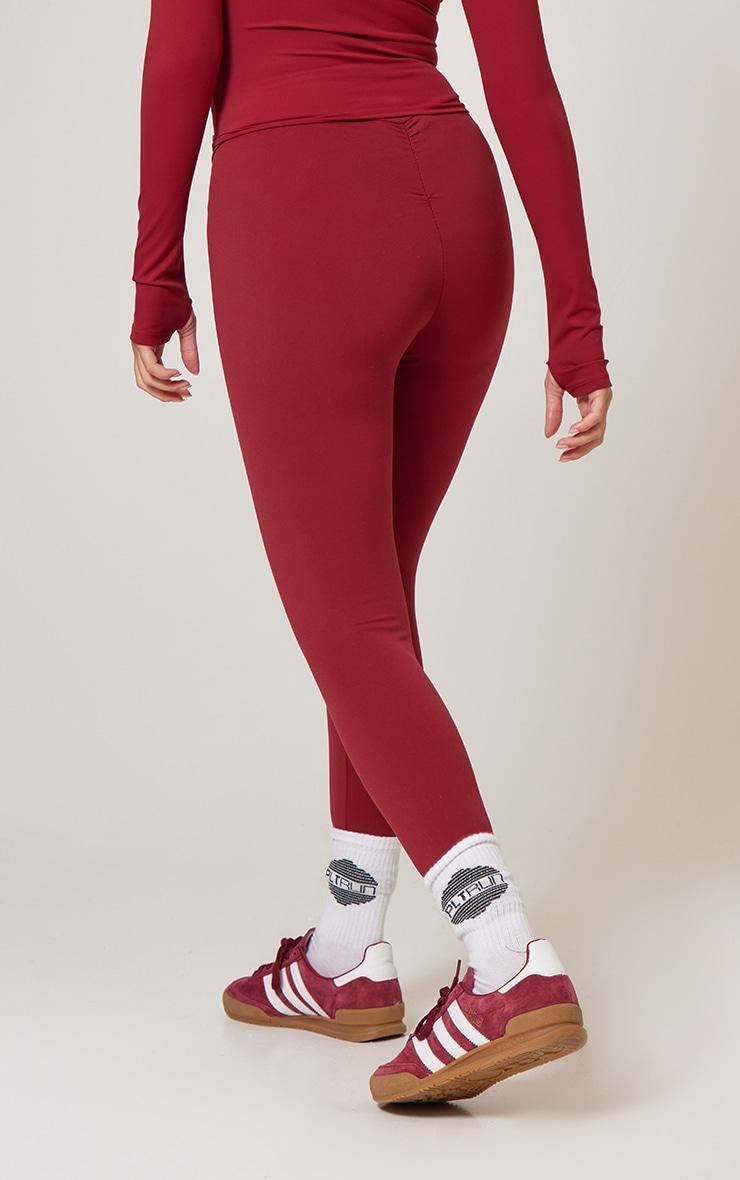 Burgundy Brushed Sculpt Ruched Bum High Waist Sport Leggings Product Image