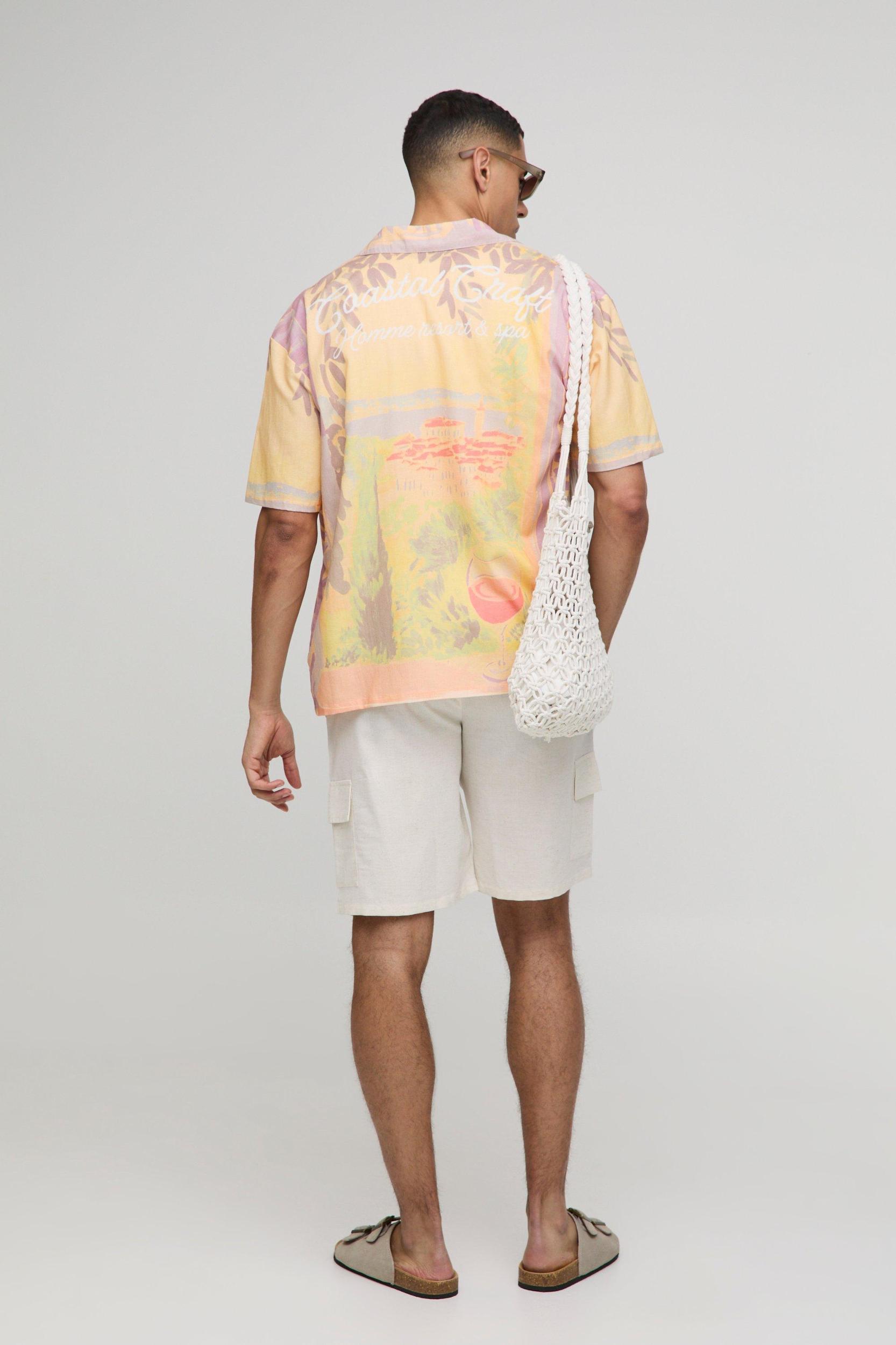 Elasticated Waist Relaxed Fit Mid Length Linen Blend Cargo Short | boohooMAN USA Product Image