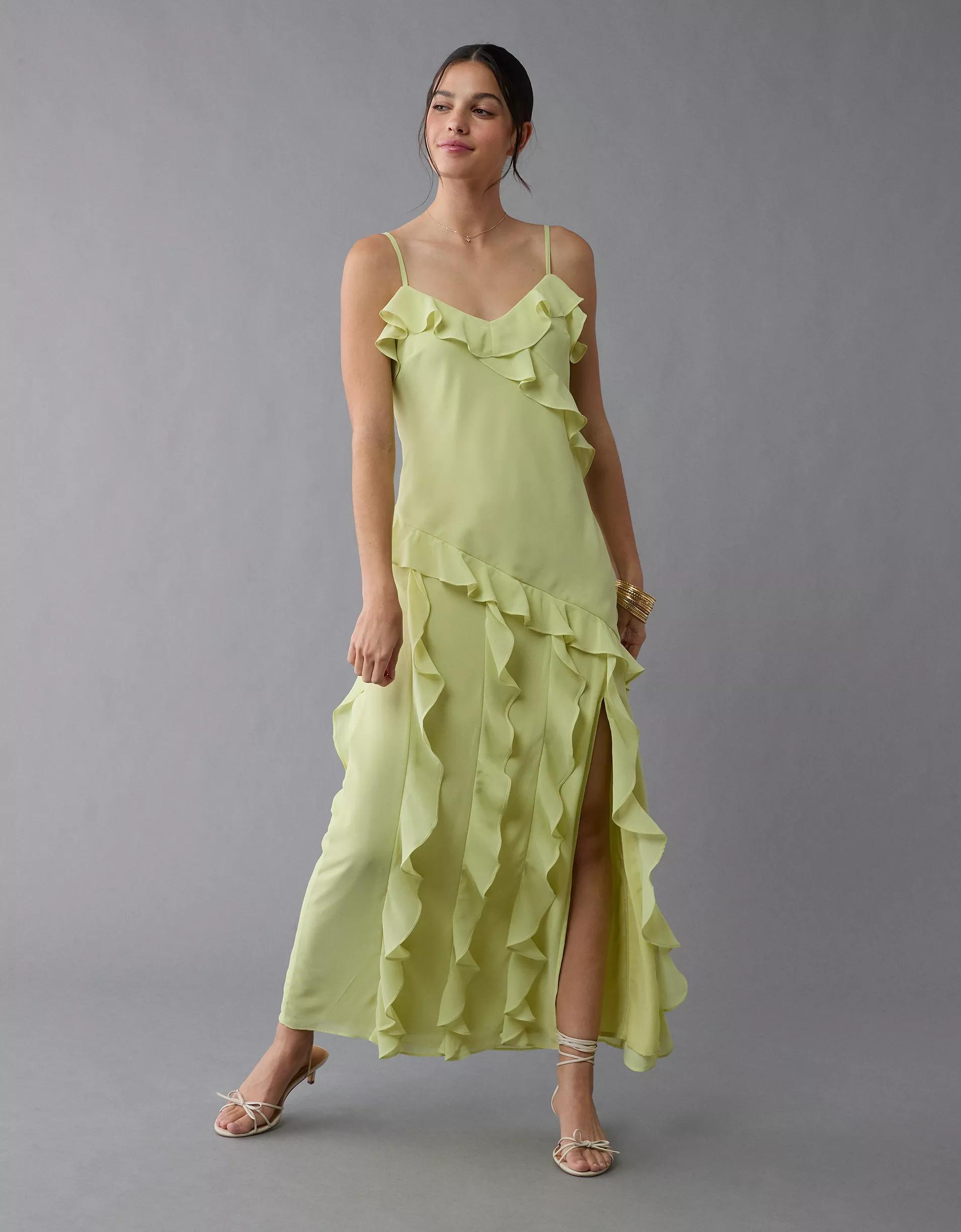 AE Asymmetrical Ruffle Maxi Slip Dress Product Image