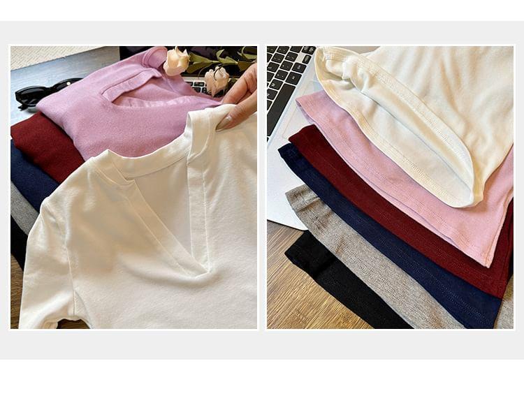 Long Sleeve V-Neck Plain Tee Product Image