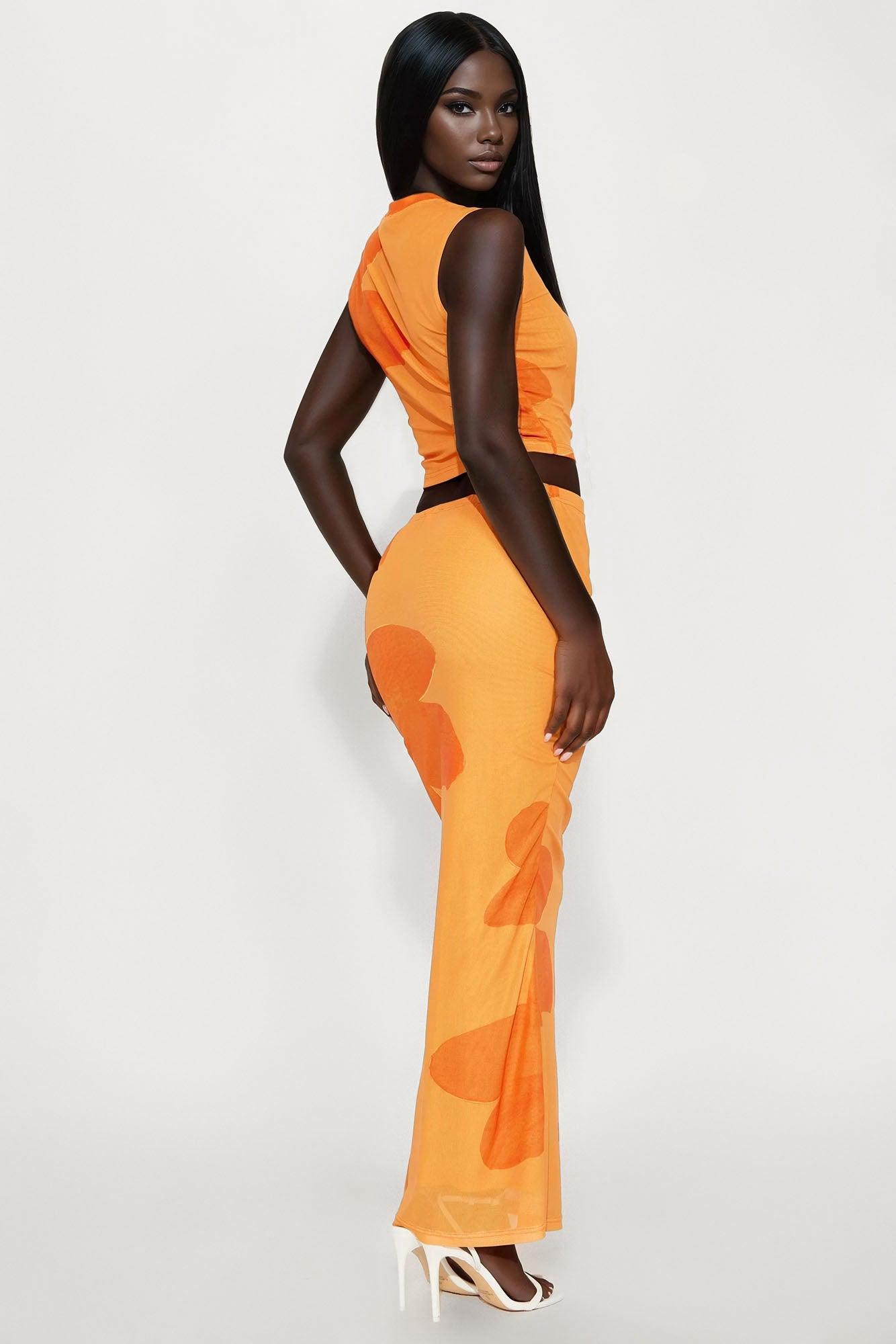 Orchid Vibes Mesh Tank Top and Skirt Set - Orange/combo Female Product Image