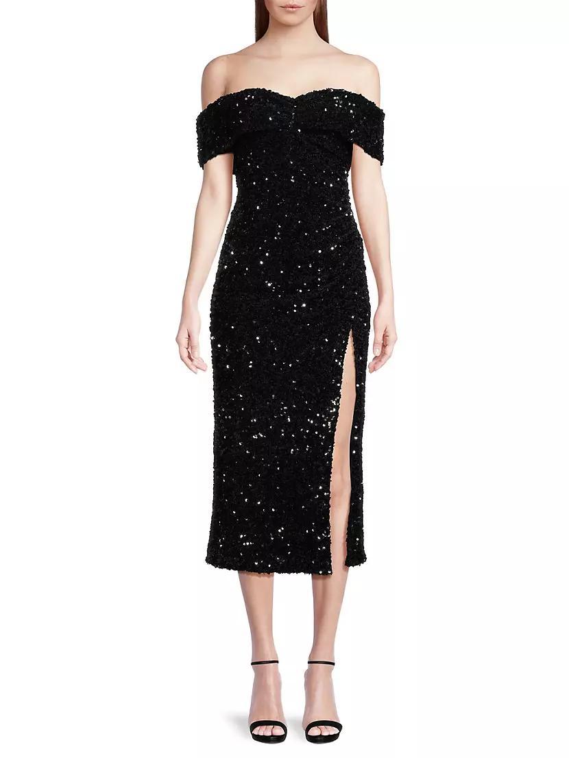 Ronan Off-the-Shoulder Sequined Midi-Dress Product Image