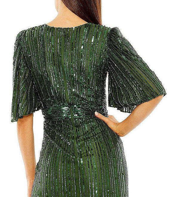 Mac Duggal Ruffle Sleeve V-Neck Sequin Gown Product Image