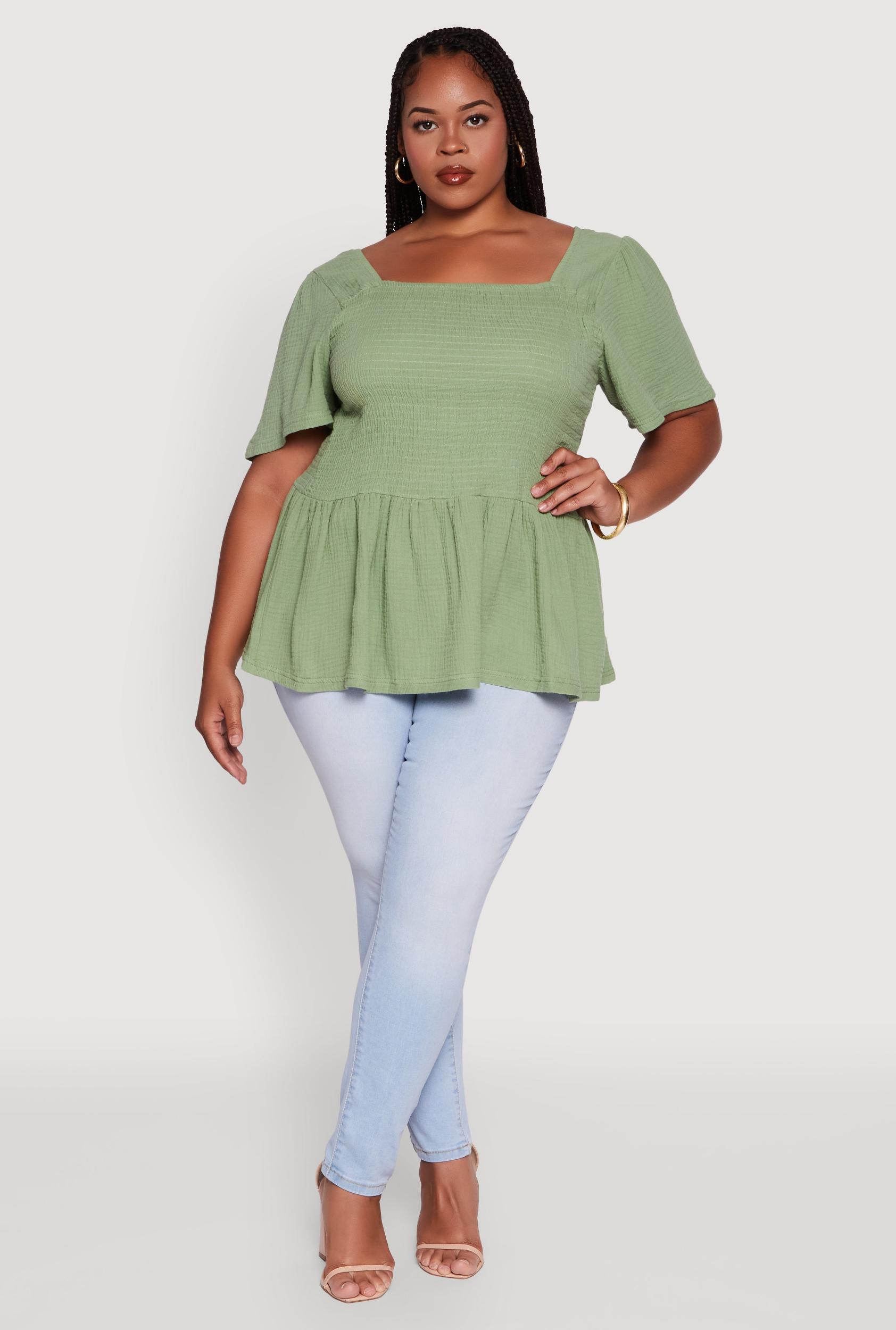 Womens Plus Size Smocked Square Neck Peplum Top Product Image