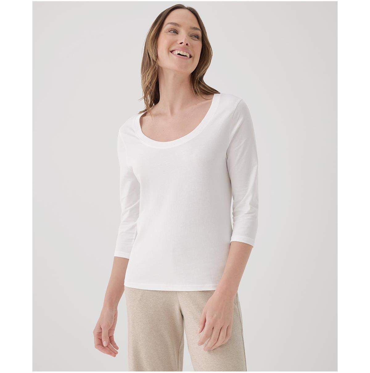 Womens Softspun Scoop Neck Three-Quarter Sleeve Tee 3XL Product Image