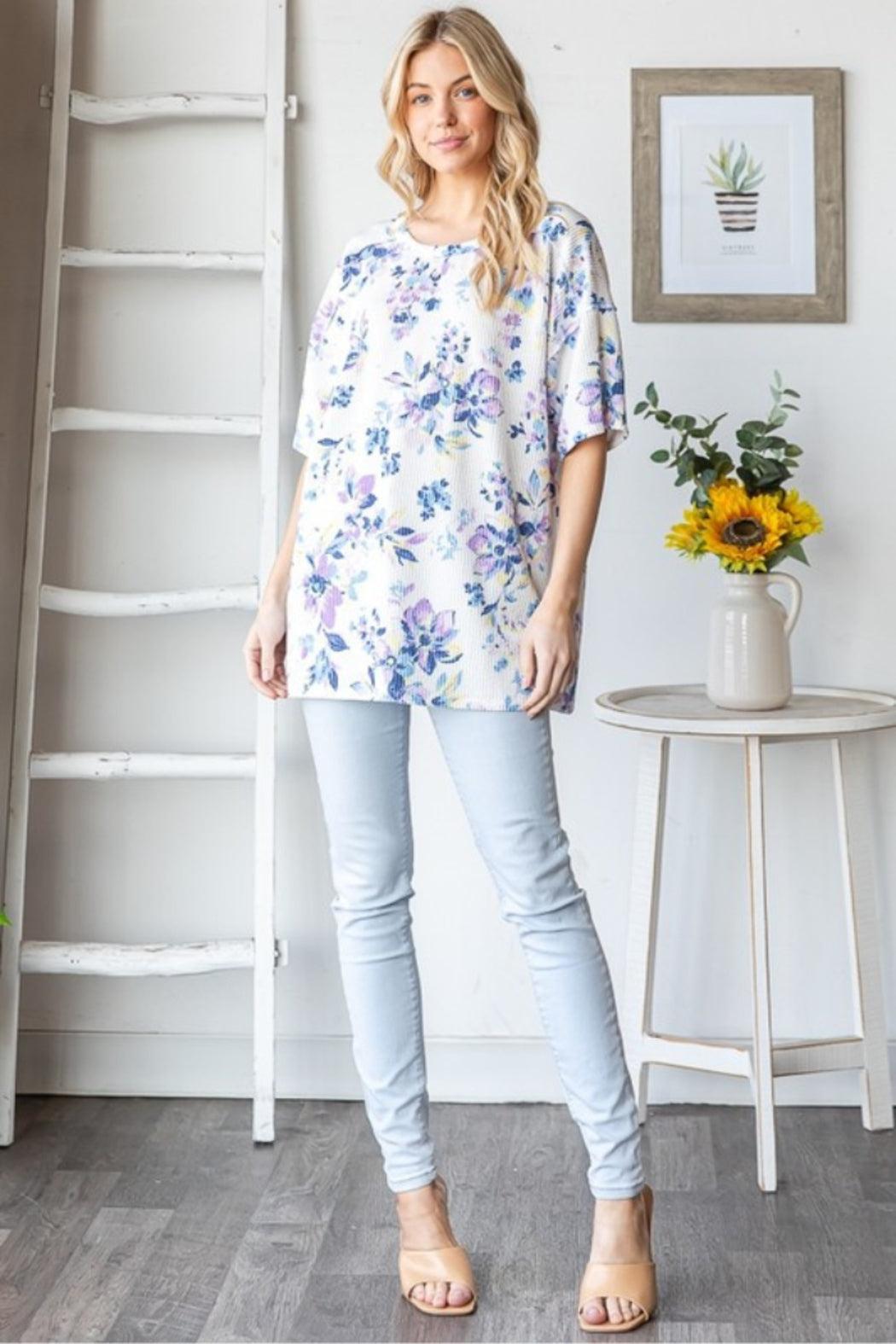Short Sleeve Floral Urban Rib Top Product Image