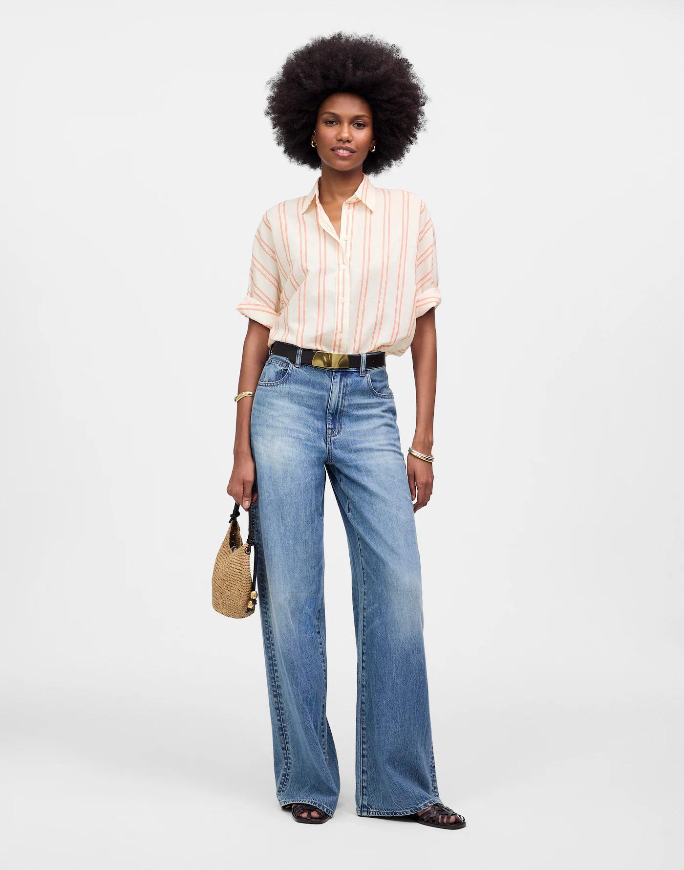 Oversized Pleated-Sleeve Button-Up Shirt Product Image