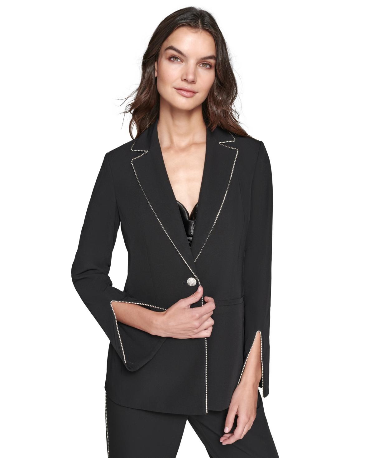 Karl Lagerfeld Paris Womens Rhinestone-Trim Blazer Product Image