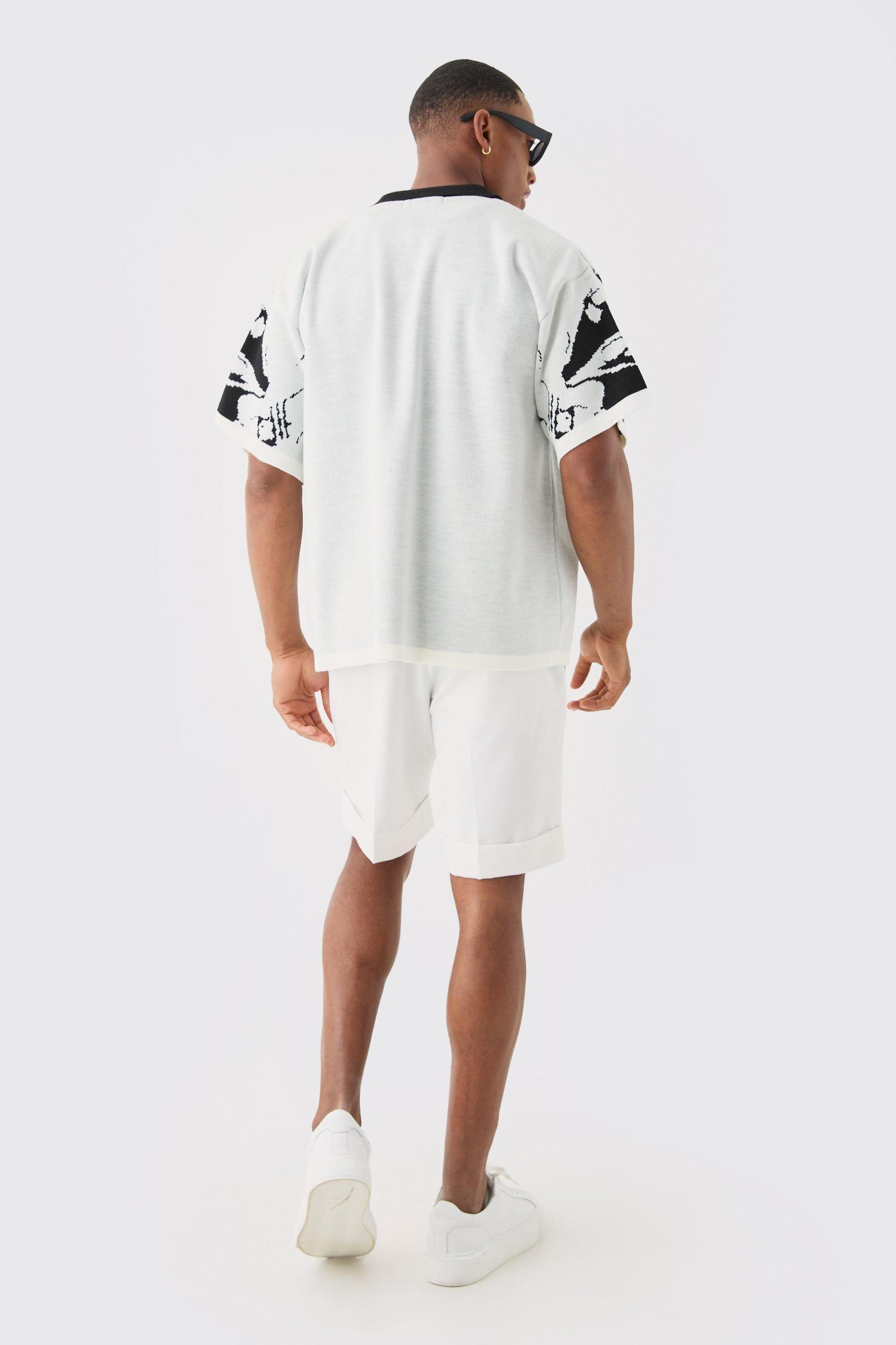 Boxy Fit Line Drawing Knitted Shirt | boohooMAN USA Product Image