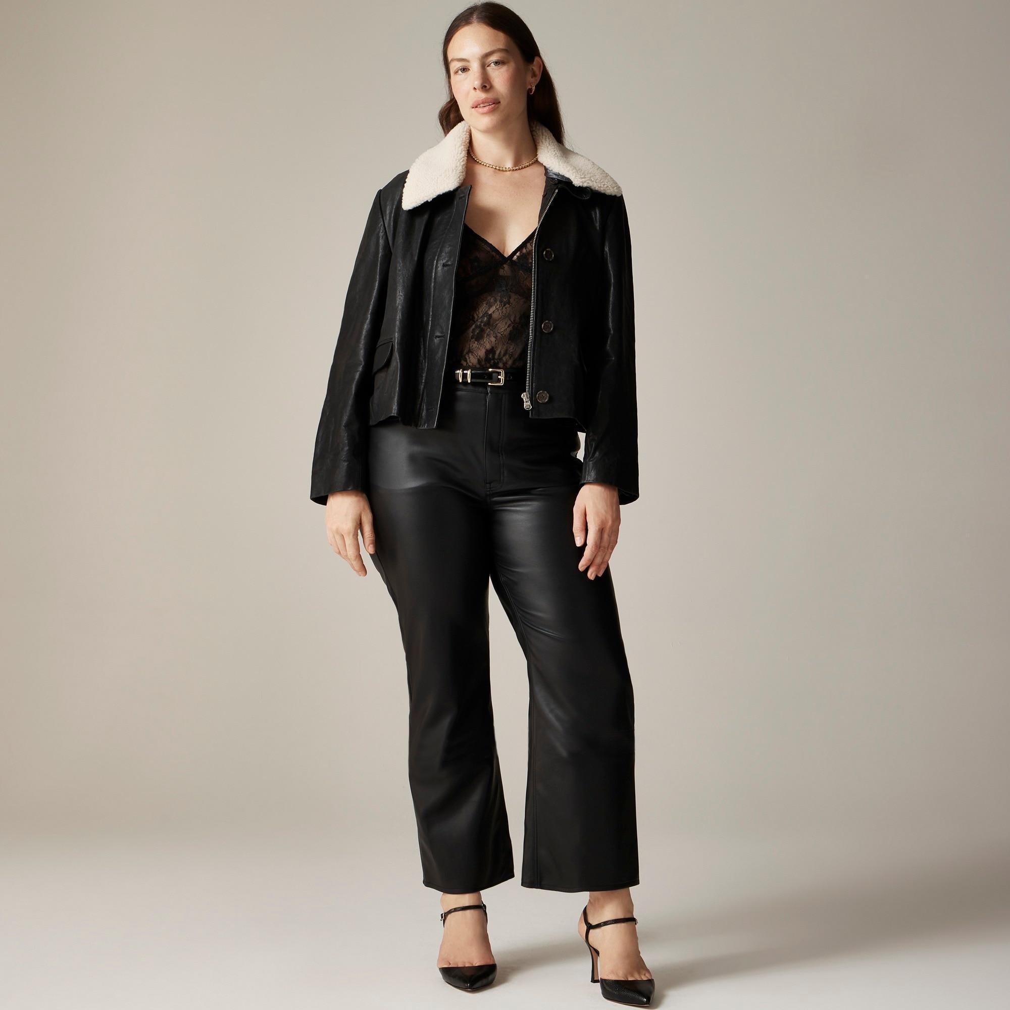 Slim wide-leg pant in faux leather Product Image