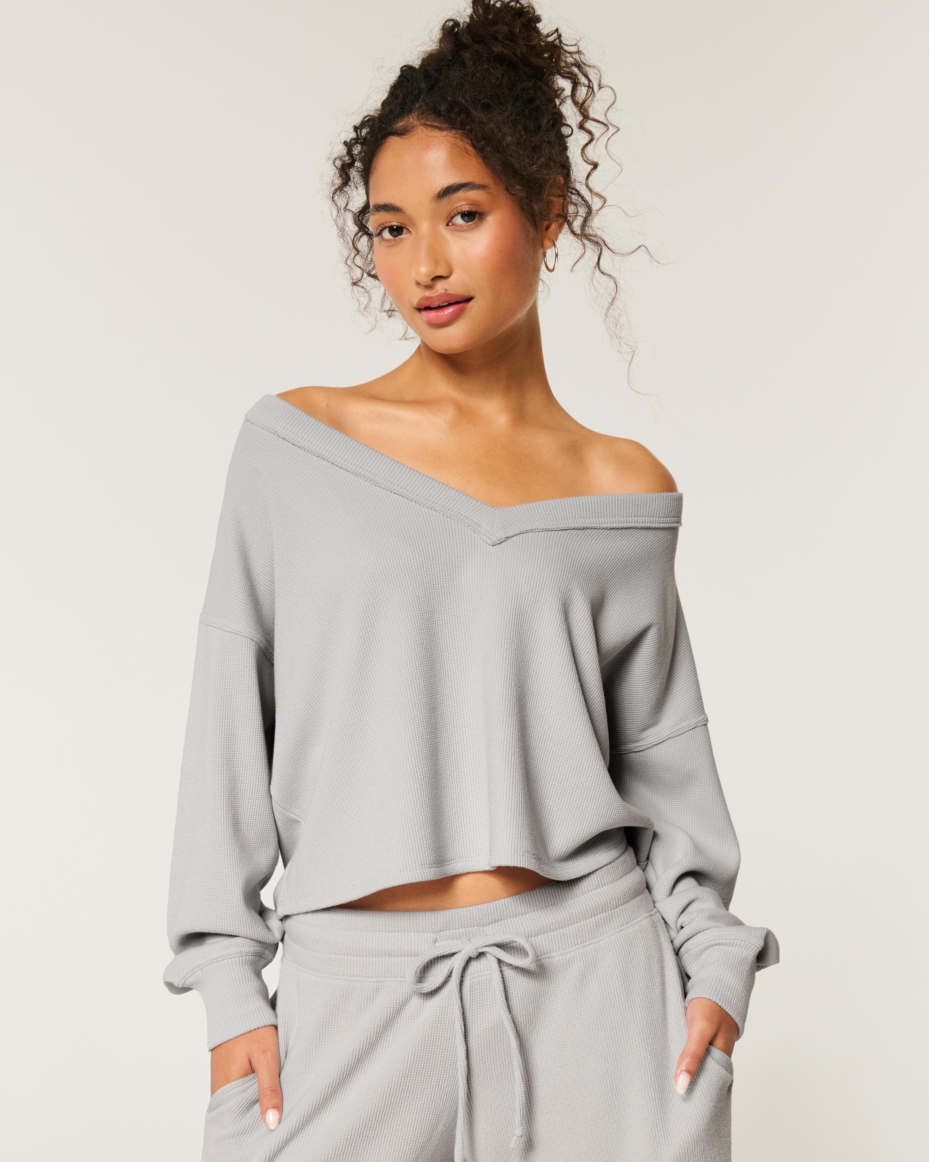 Gilly Hicks Off-the-Shoulder V-Neck Waffle Top Product Image