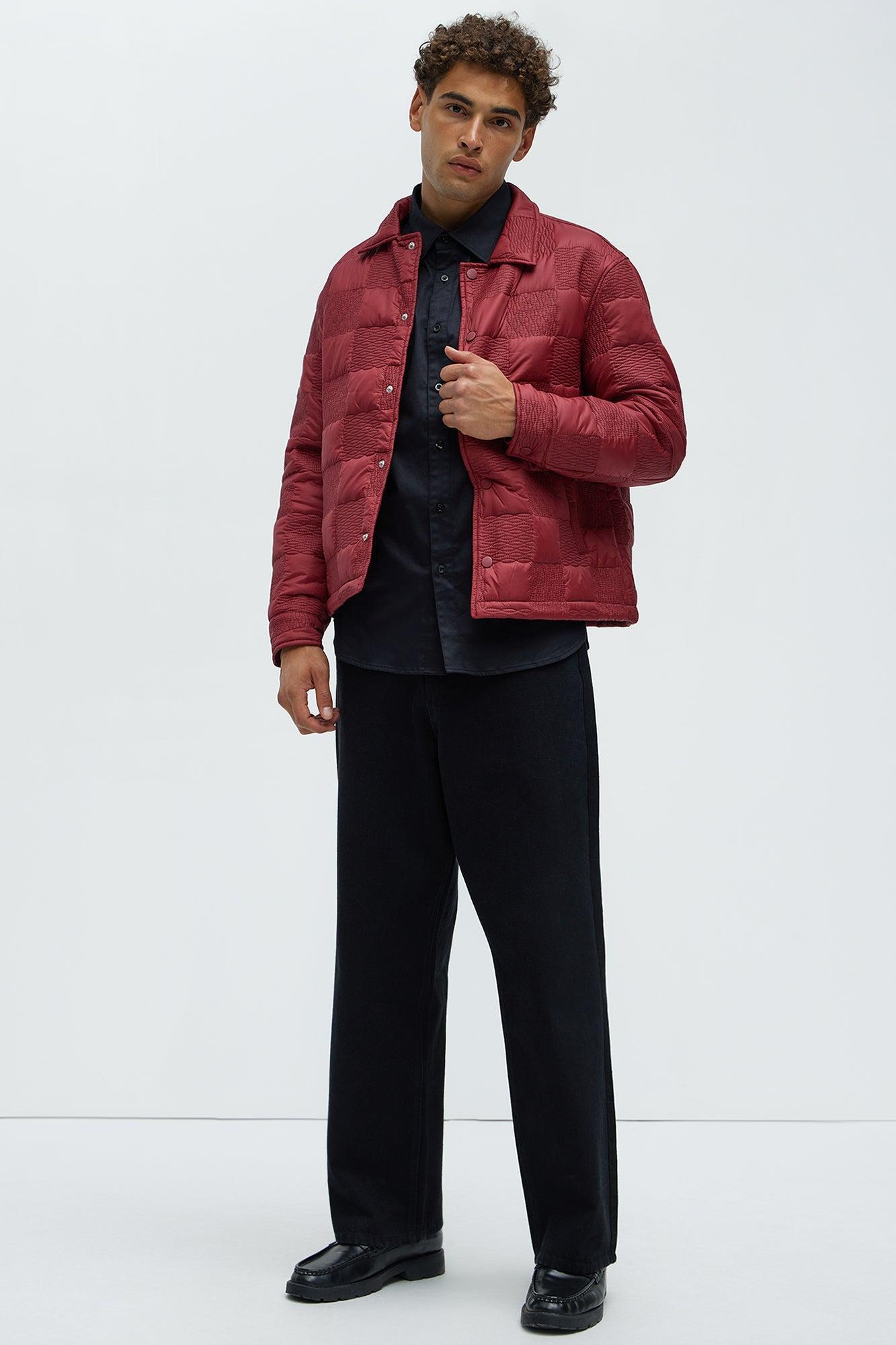 Laurel Checker Quilt Jacket - Burgundy Product Image