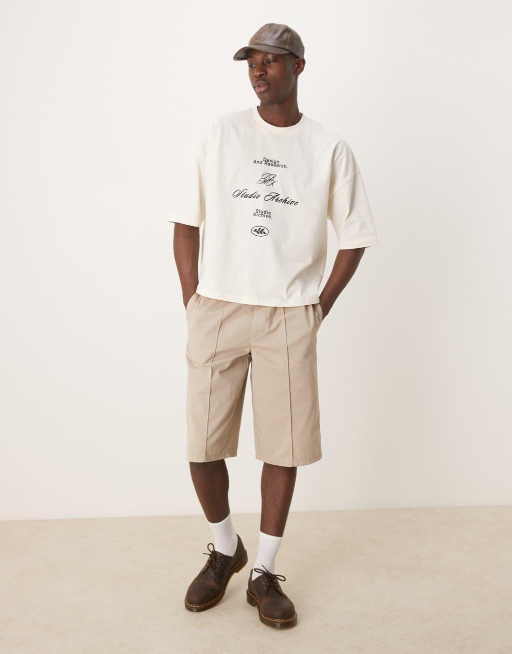 ASOS DESIGN oversized dropped shoulder t-shirt with back print in white Product Image