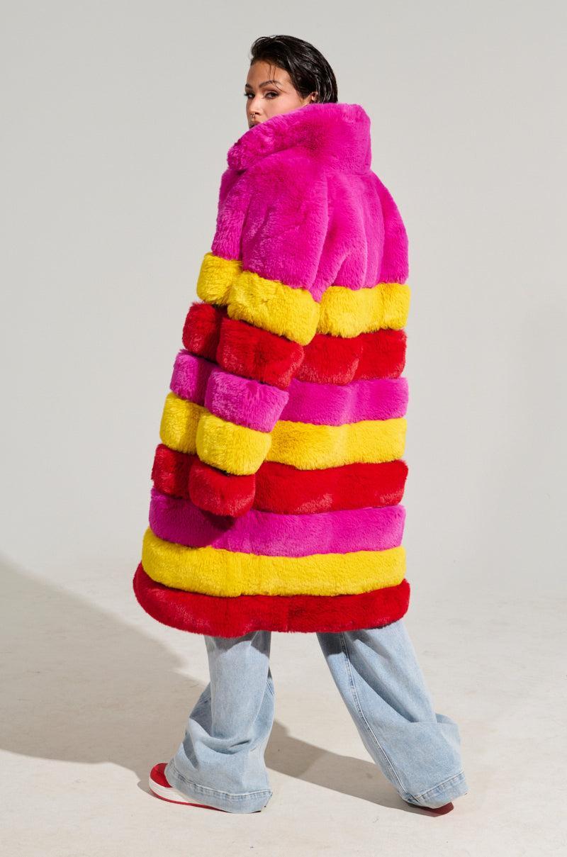 RAMI MULTI COLOR FAUX FUR PANEL TRENCH COAT Product Image