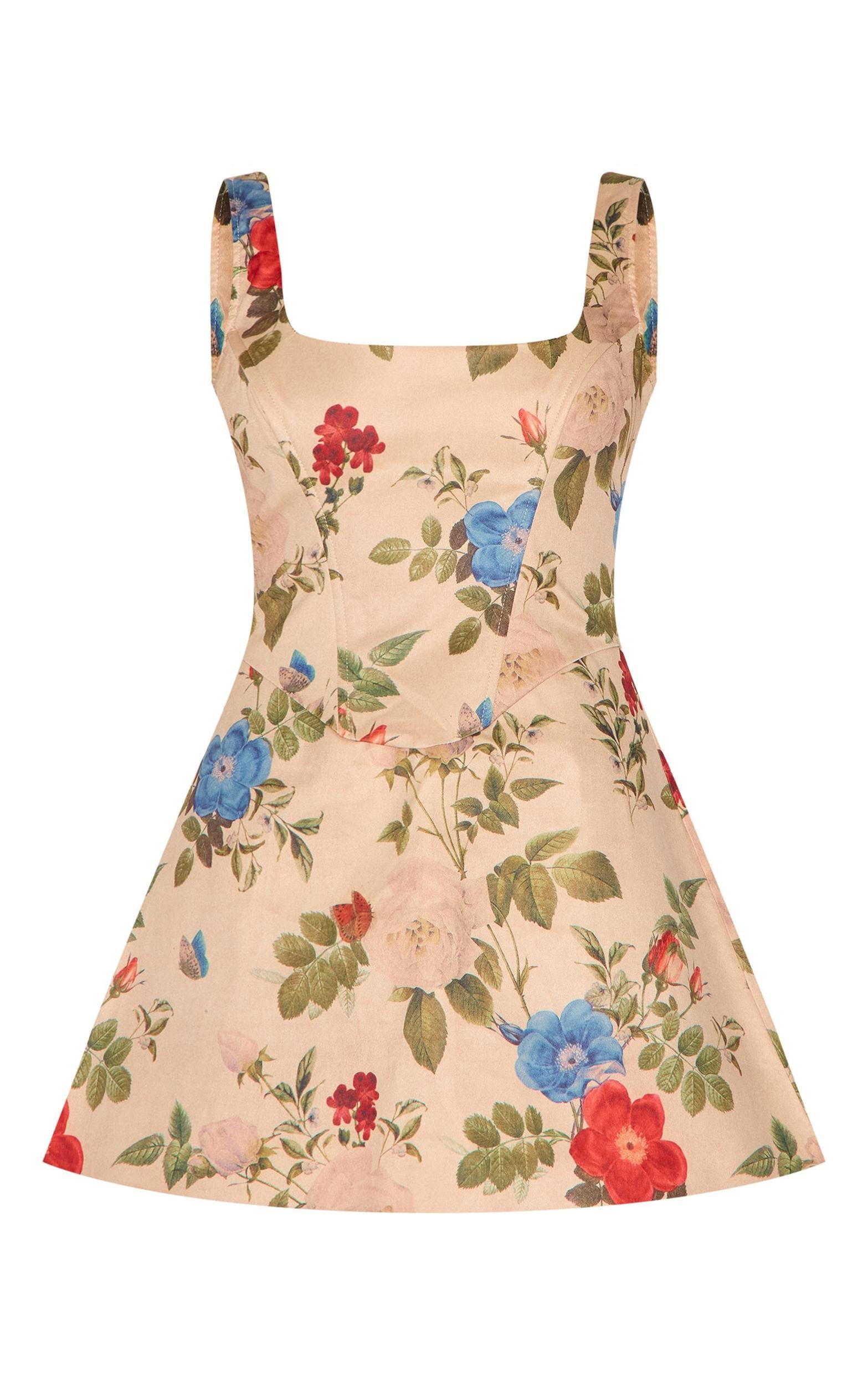 Multi Floral Corset A Line Shift Dress Product Image