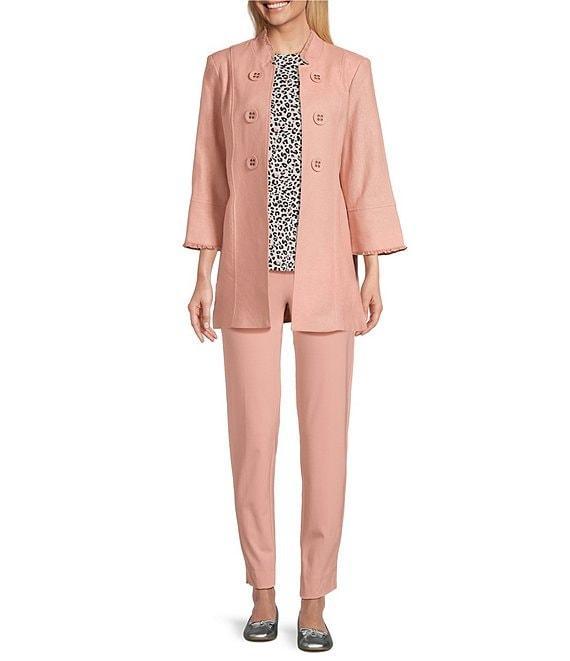 Multiples Linen-Blend Stand Collar 3/4 Flounce Sleeve Open Front Jacket Product Image