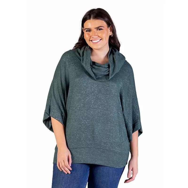 Plus Size 24Seven Comfort Apparel Heathered Cowlneck Dolman Sleeve Sweater, Women's, Size: 2XL, Gray Product Image