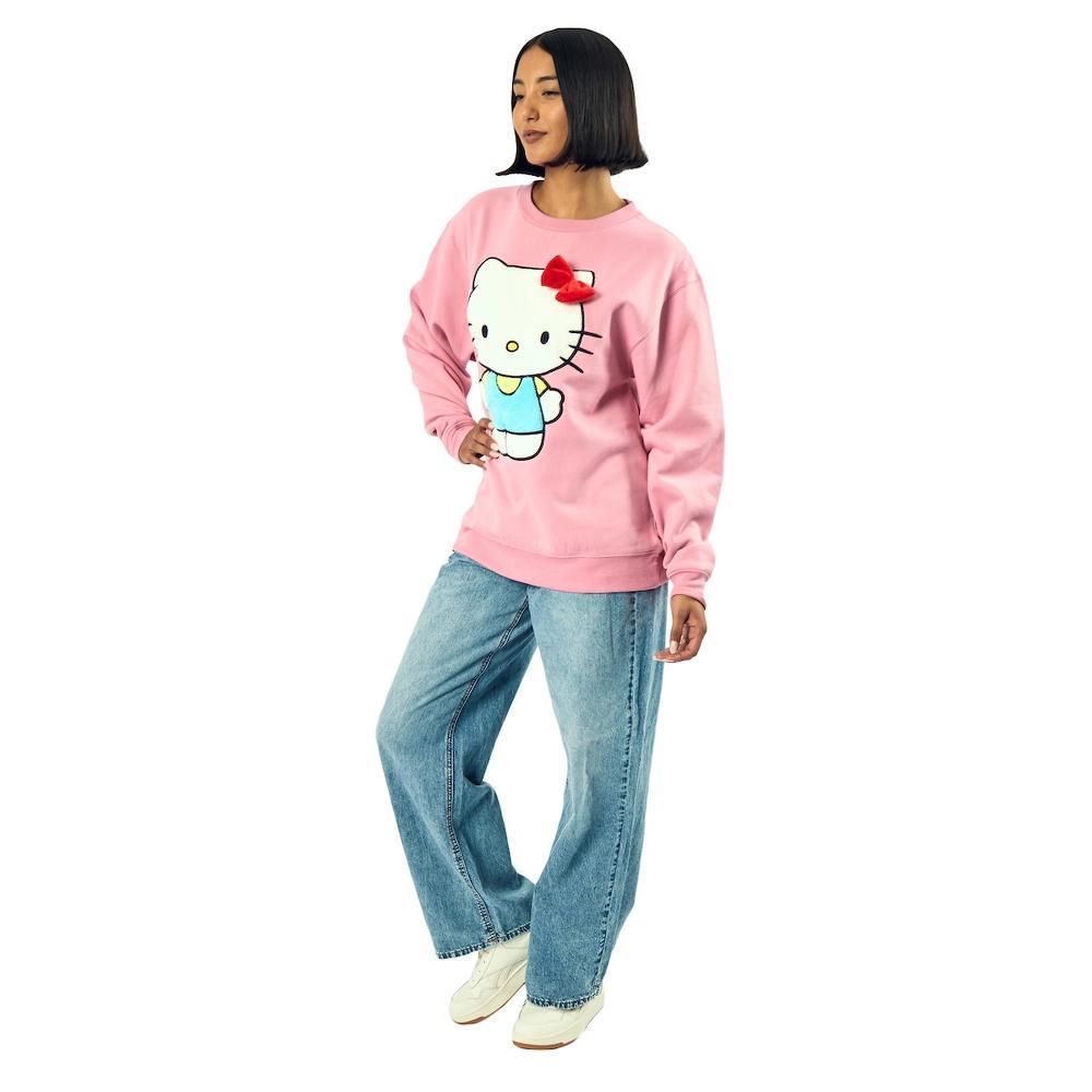 Hello Kitty Big Face Plush Character Women’s Pink Crew Neck Long Sleeve Oversized Fleece Sweatshirt Product Image