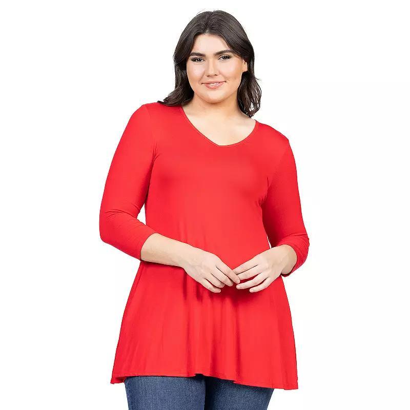 Plus Size 24Seven Comfort Apparel Quarter Sleeve V-Neck Tunic Top, Women's, Size: 2XL, Blue Product Image