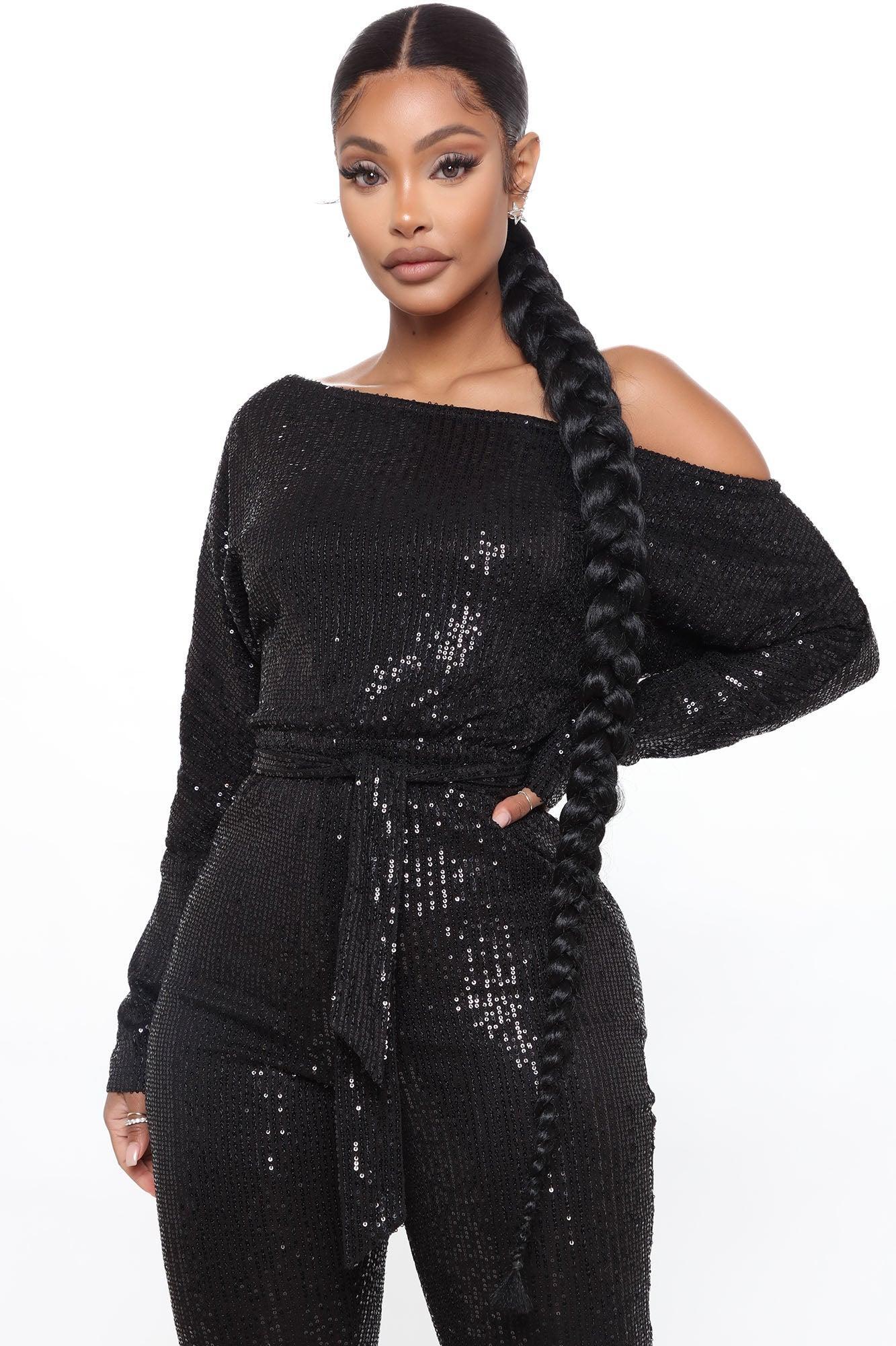 All Eyes On Me Sequin Jumpsuit - Black Product Image
