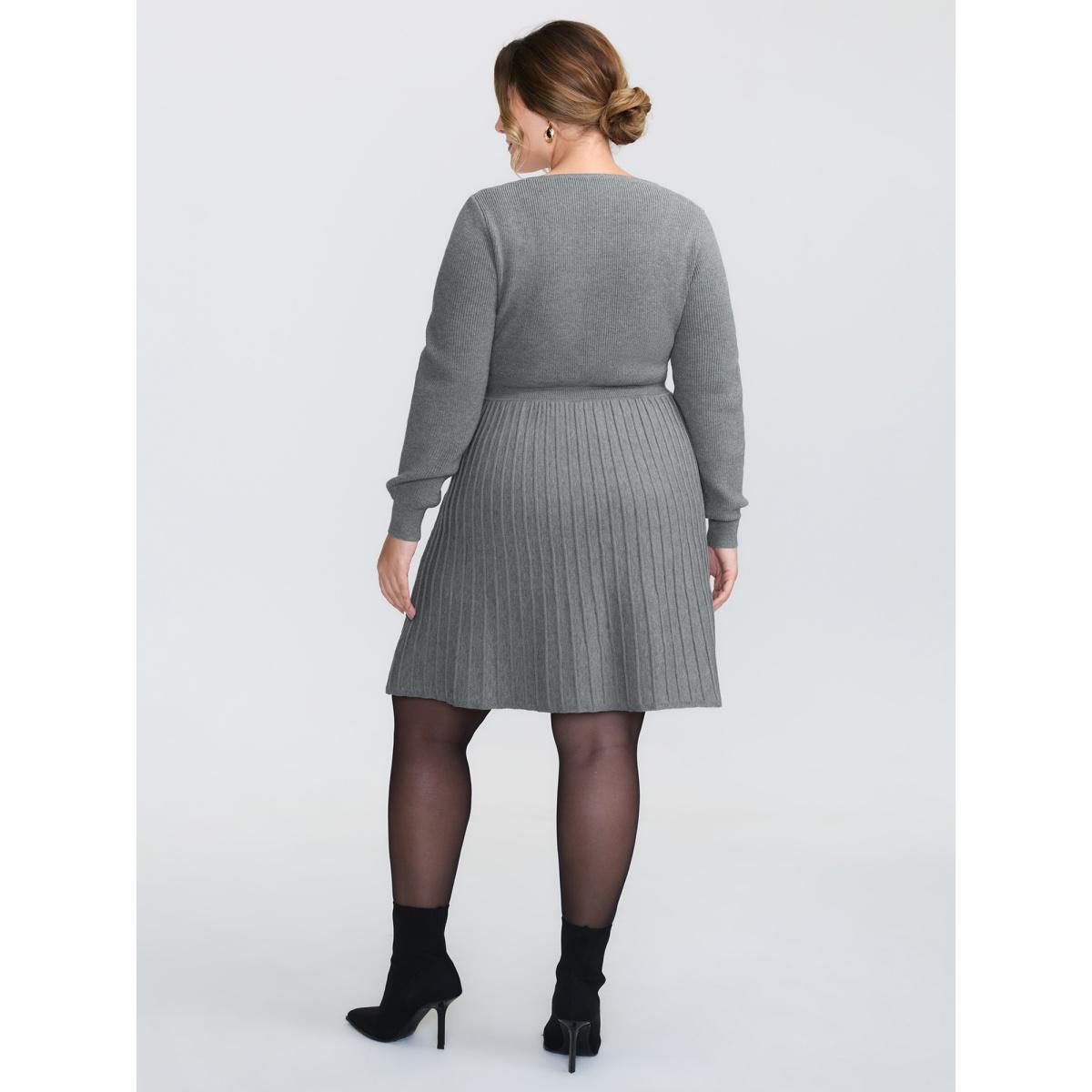 Plus Size Bowknot Neckline Cinched-Waist A-Line Sweater Dress DarkGray Women Timeless Bodycon Long Sleeve Elegant Sweater Dresses BloomChic 12/L Product Image