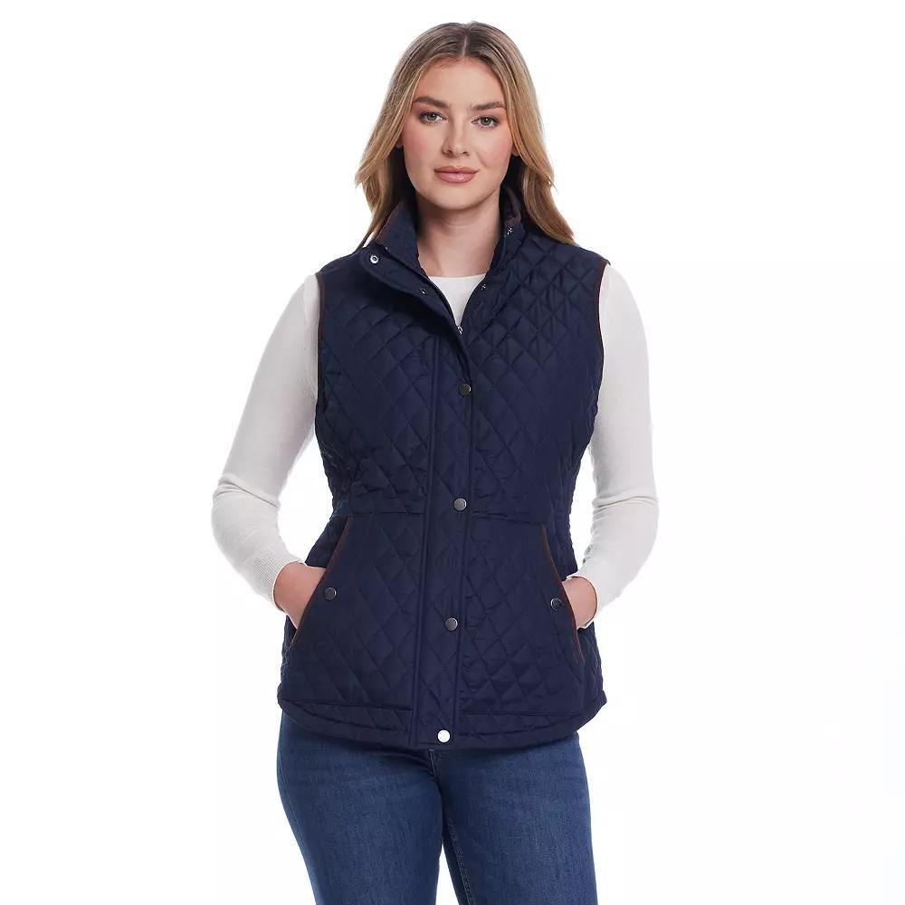 Women's Weathercast Corduroy Trimmed Quilted Vest, Size: XL, Blue Product Image