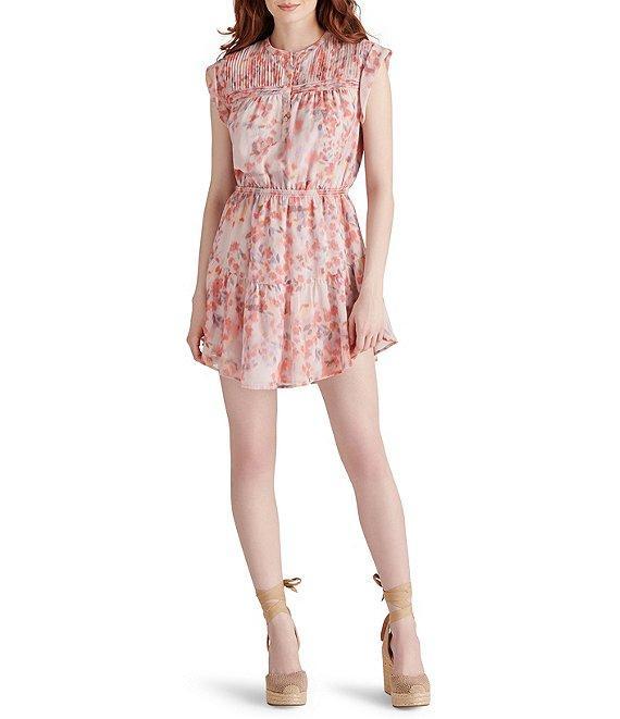 Steve Madden Faith Floral Print Split V-Neck Cap Sleeve Mini Dress Product Image