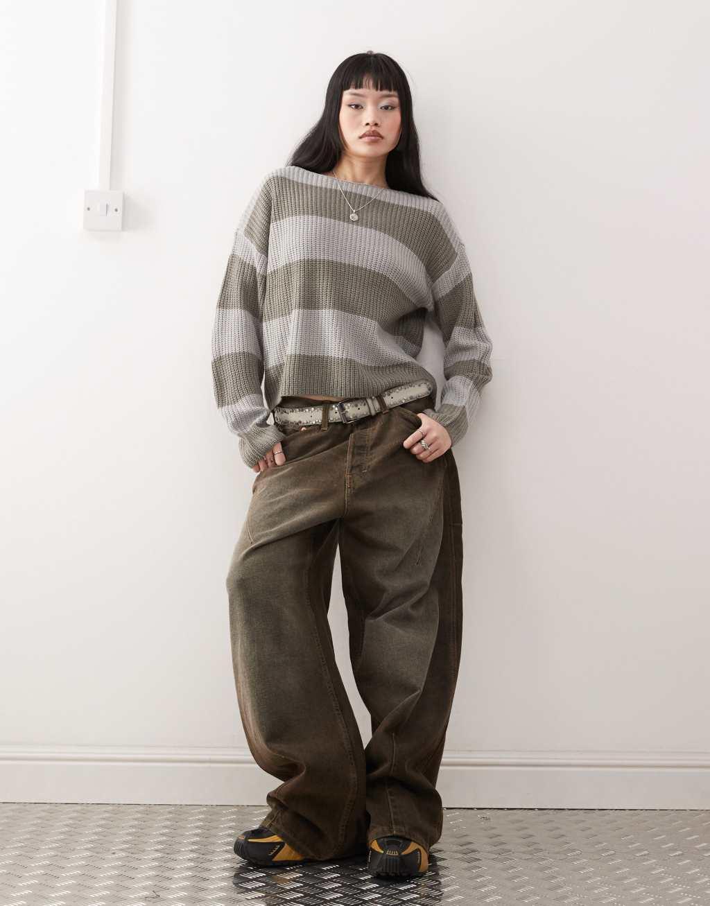 Noisy May sweater in gray stripe Product Image