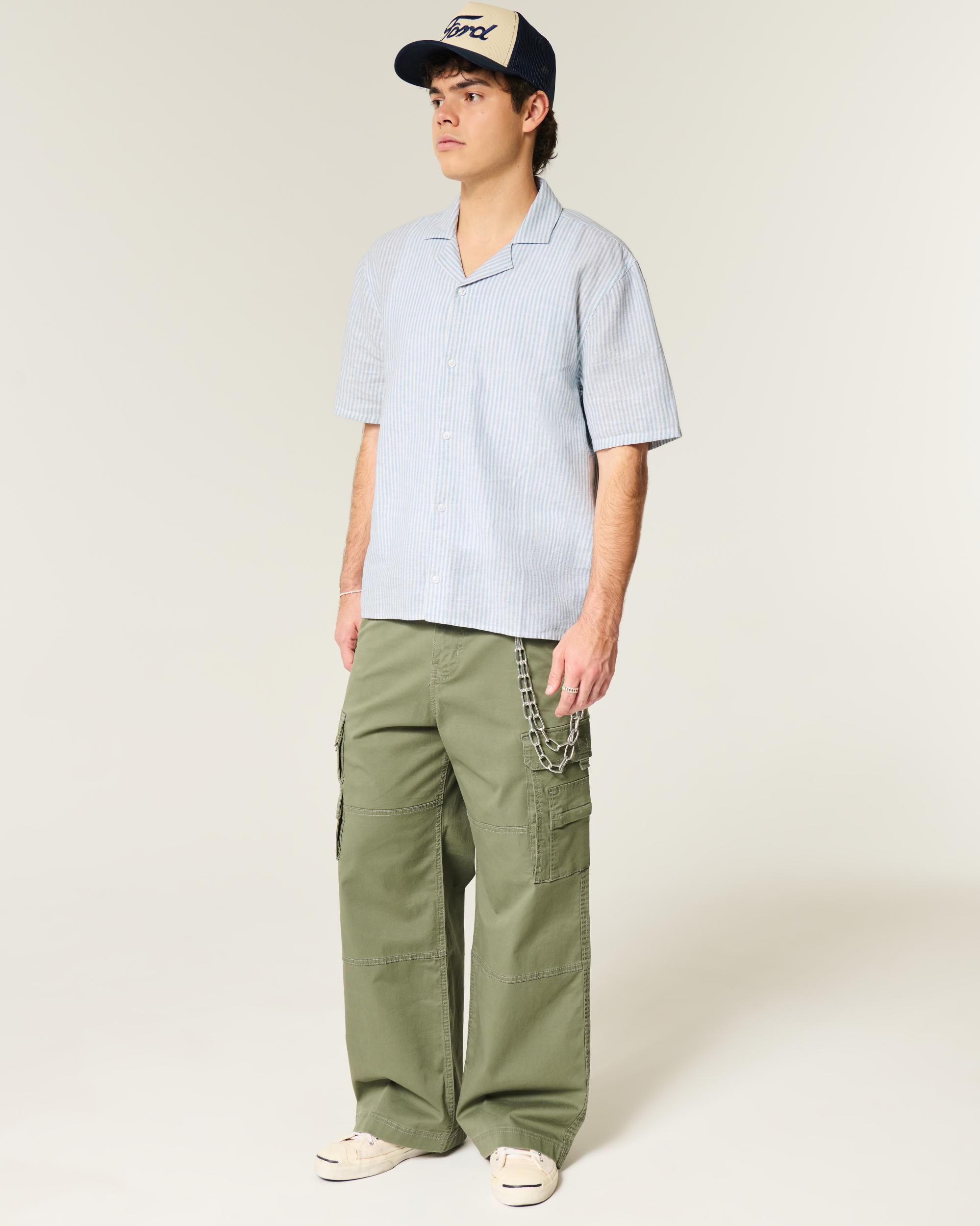 Boxy Short-Sleeve Linen-Blend Shirt Product Image