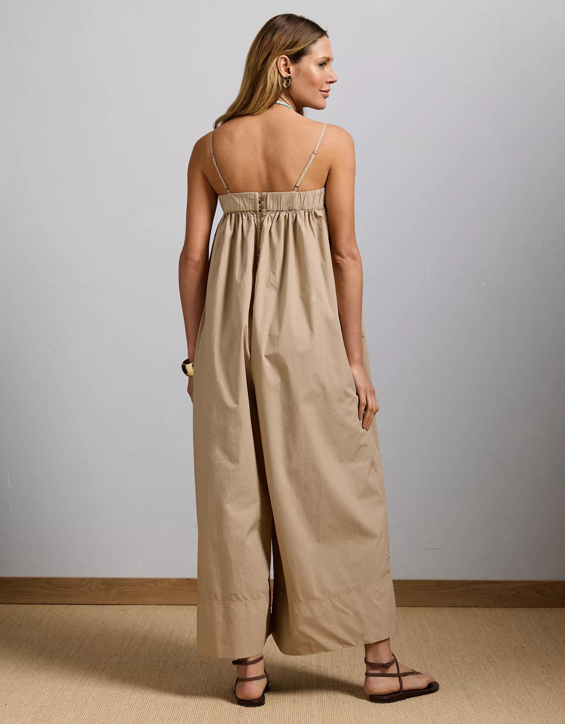 AE77 Premium Wide-Leg Cropped Poplin Jumpsuit Product Image