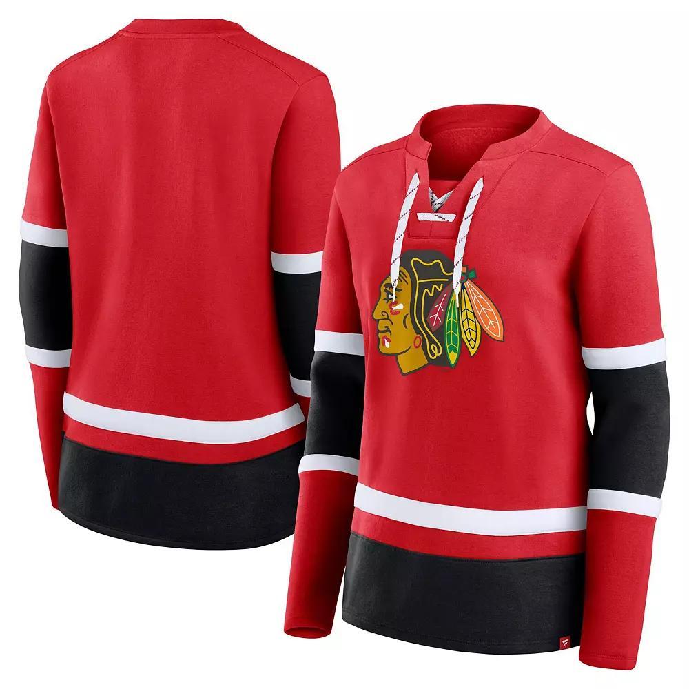 Women's Fanatics Red Chicago Blackhawks Prime Time Lace-Up Long Sleeve T-Shirt,  Product Image