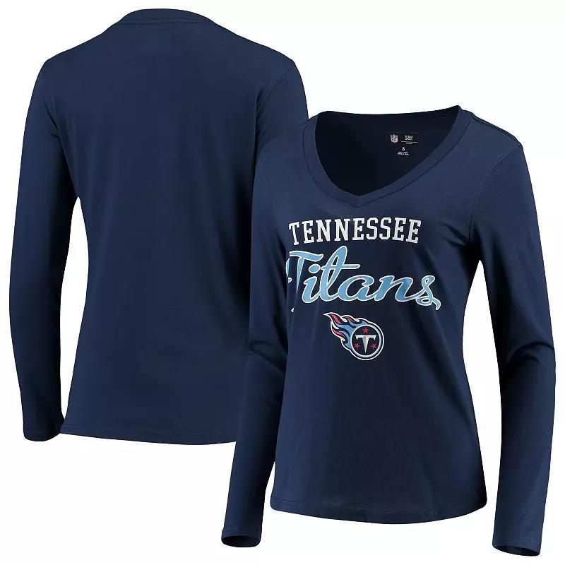 Women's G-III 4Her by Carl Banks Navy Tennessee Titans Post Season Long Sleeve V-Neck T-Shirt,  Product Image