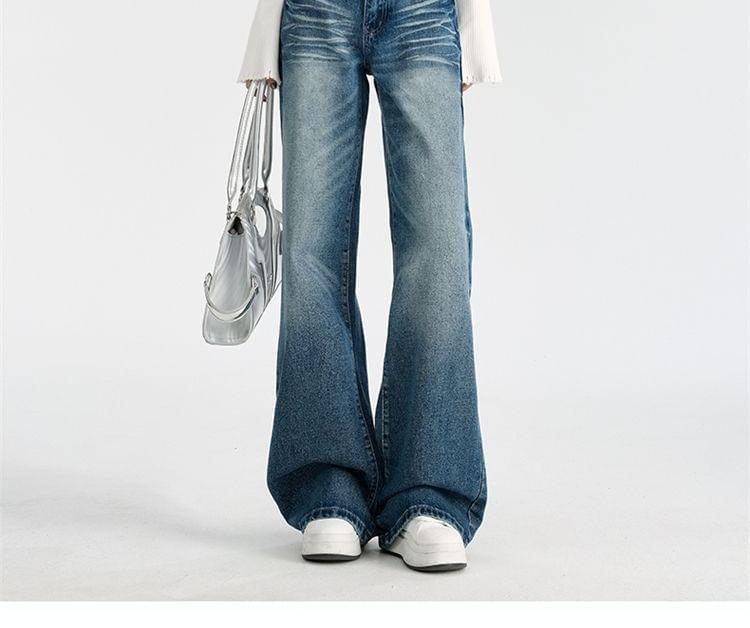 High Waist Washed Wide Leg Jeans (Various Designs) Product Image