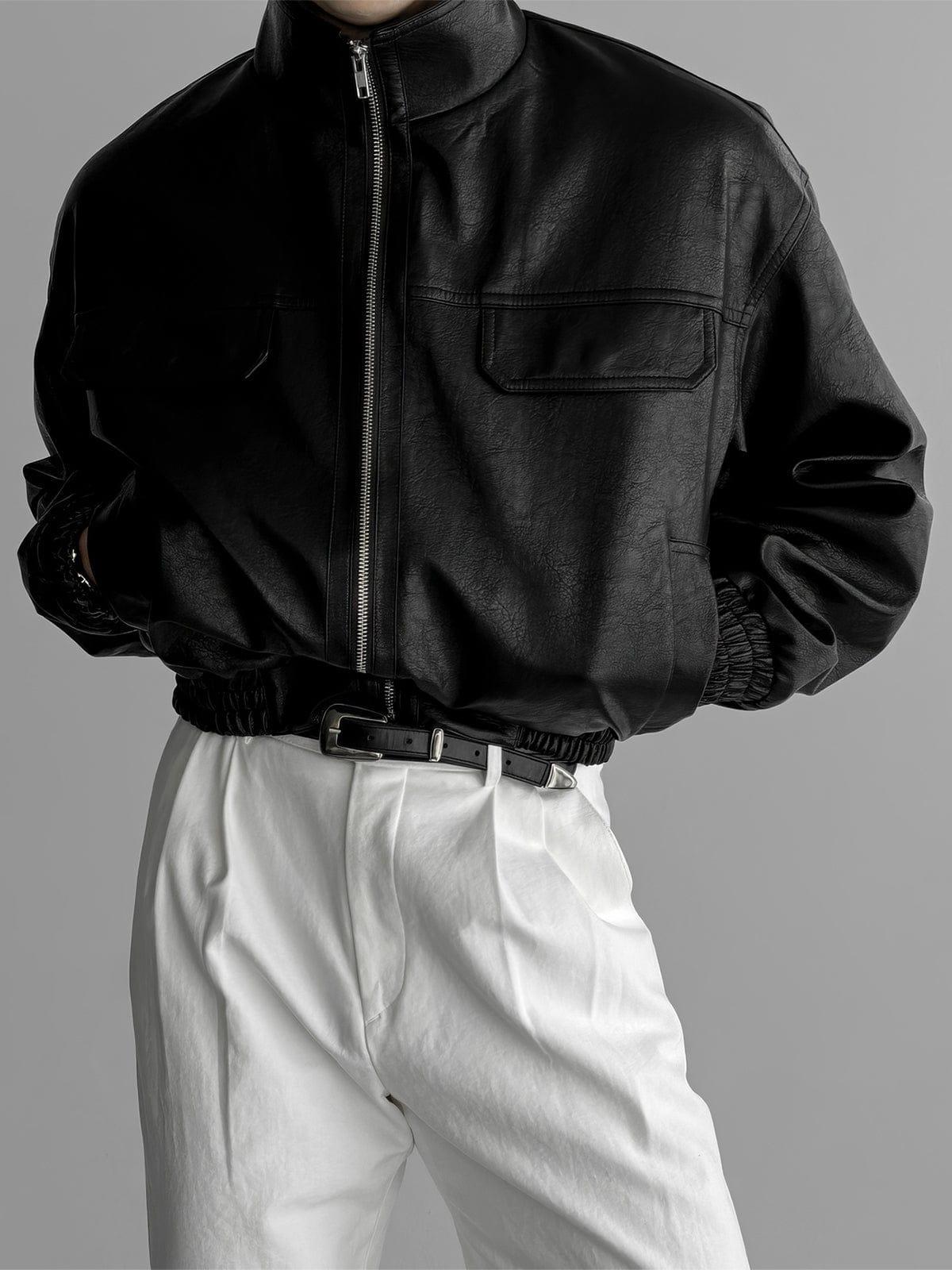 RT No. 12467 BLACK STAND COLLAR LEATHER JK Product Image