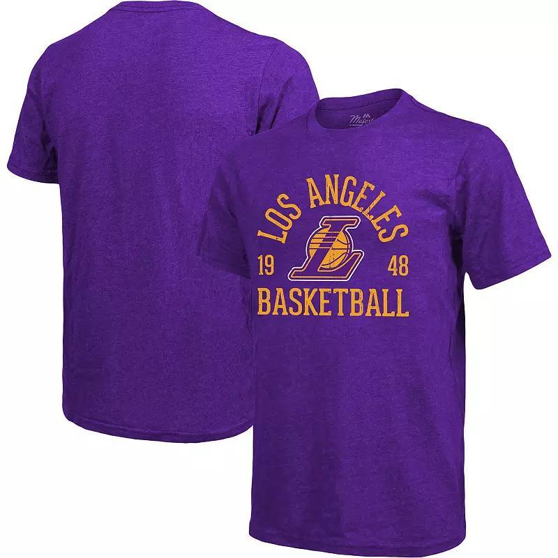 Men's Majestic Threads Heathered Purple Los Angeles Lakers Ball Hog Logo Tri-Blend T-Shirt, Size: Medium Product Image