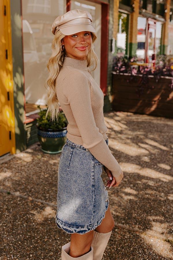 Crisp Mornings Ribbed Top in Warm Taupe Product Image